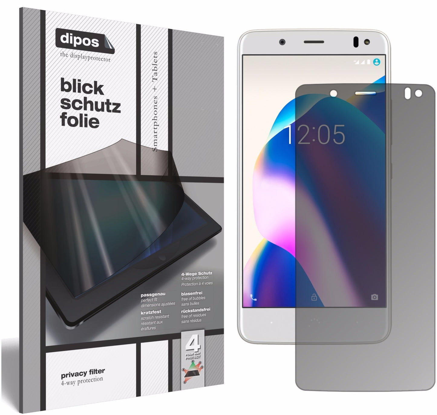 Blickschutzfolie von dipos passend für BQ Aquaris U2 Lite, präziser Zuschnitt und blasenfrei montiert