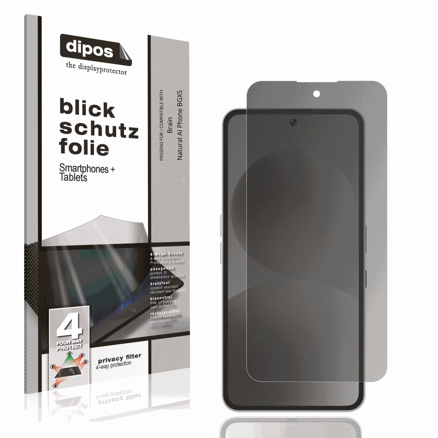 Blickschutzfolie von dipos passend für Brain Natural AI Phone BGX5, präziser Zuschnitt und blasenfrei montiert