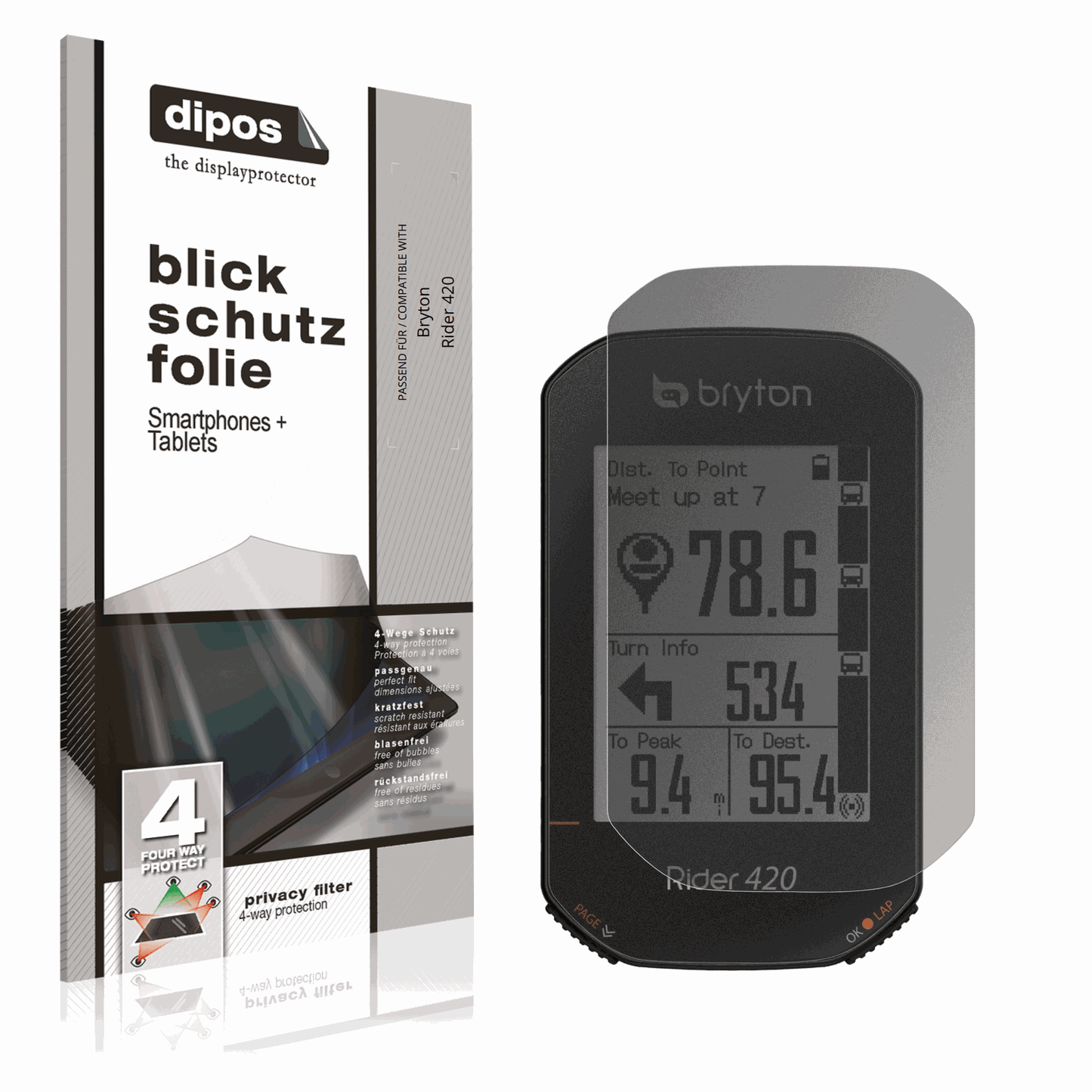 Blickschutzfolie von dipos passend für Bryton Rider 420, präziser Zuschnitt und blasenfrei montiert