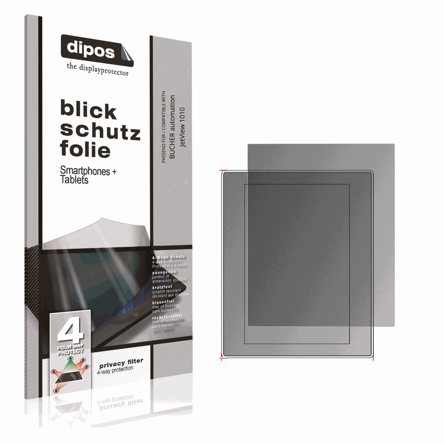 Blickschutzfolie von dipos passend für BUCHER automation JetView 1010, präziser Zuschnitt und blasenfrei montiert
