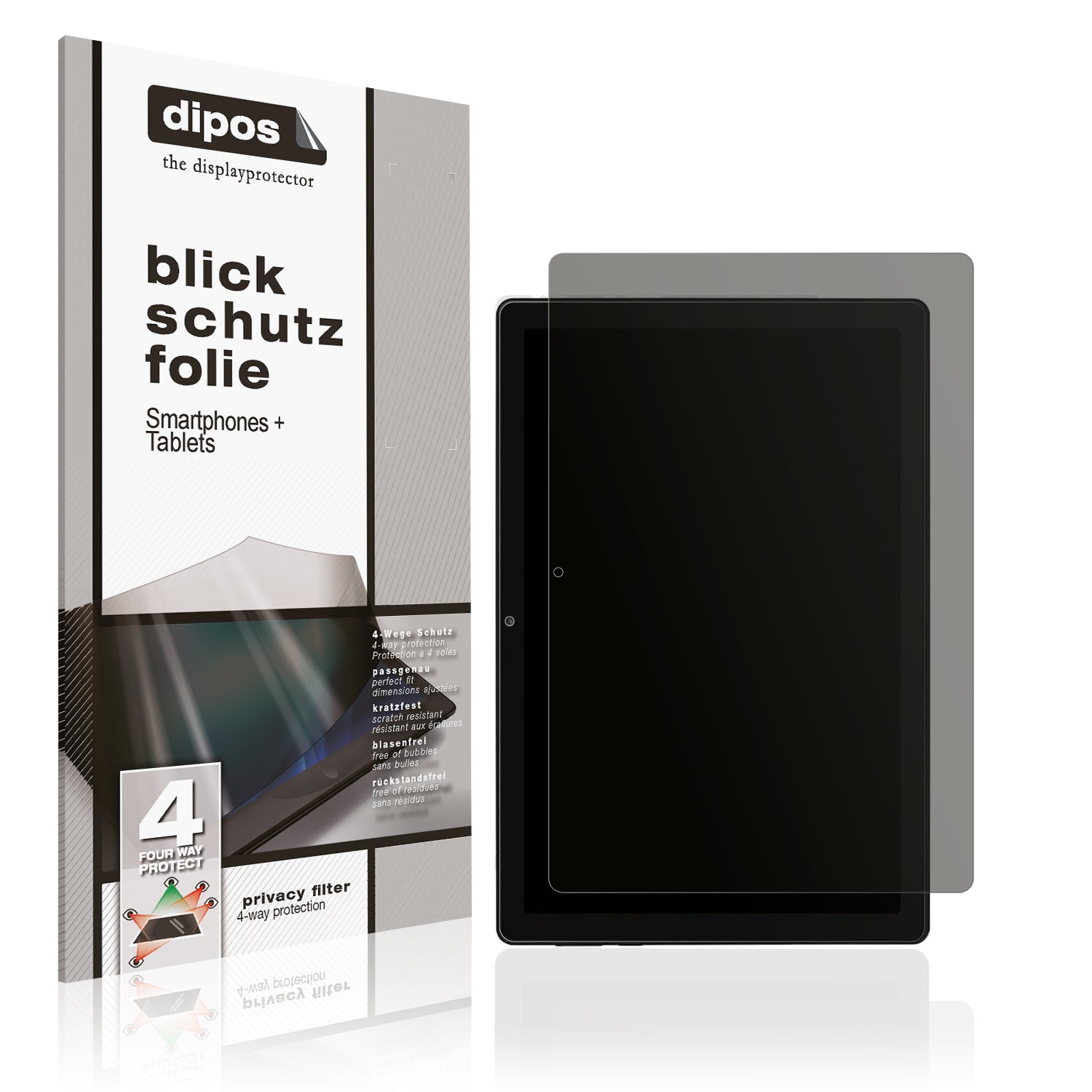 Blickschutzfolie von dipos passend für Byxsb Tablet 10 Zoll, präziser Zuschnitt und blasenfrei montiert