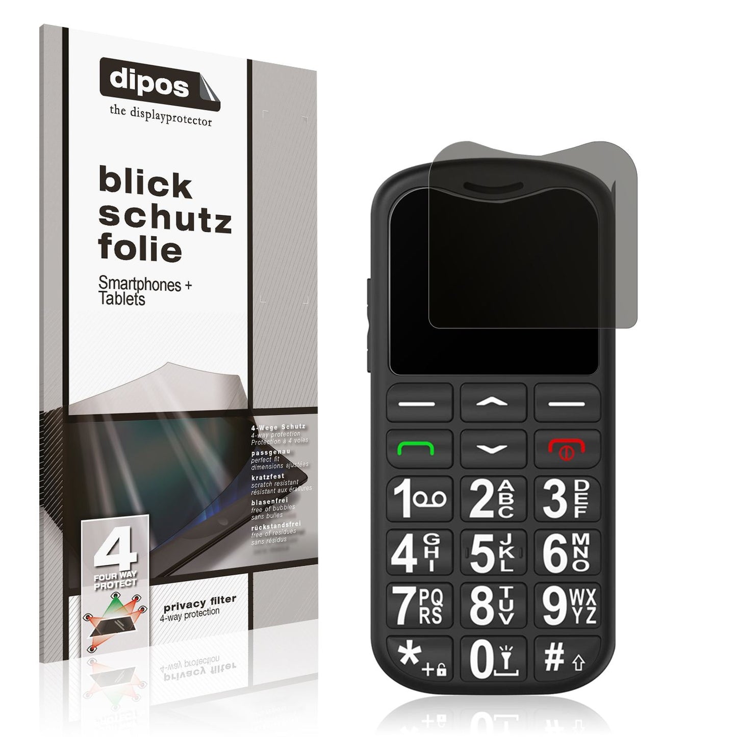 Blickschutzfolie von dipos passend für CHAKEYAKE G180 Seniorenhandy, präziser Zuschnitt und blasenfrei montiert