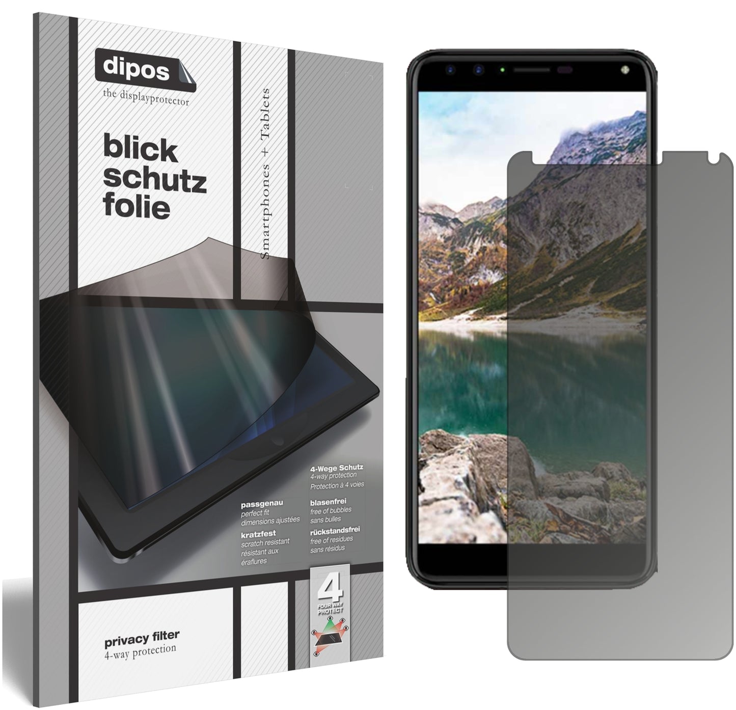 Blickschutzfolie von dipos passend für Cherry Mobile Flare S6 Plus, präziser Zuschnitt und blasenfrei montiert
