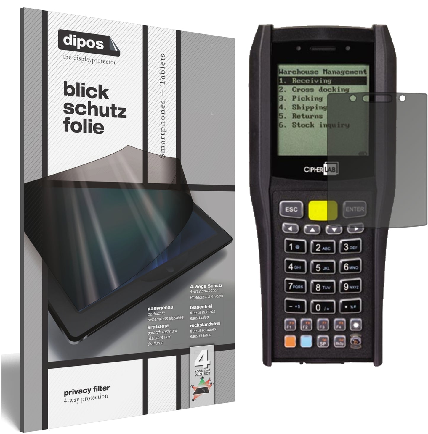 Blickschutzfolie von dipos passend für Cipherlab 8470, präziser Zuschnitt und blasenfrei montiert