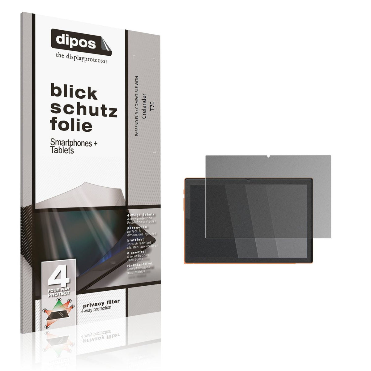 Blickschutzfolie von dipos passend für Crelander T70, präziser Zuschnitt und blasenfrei montiert