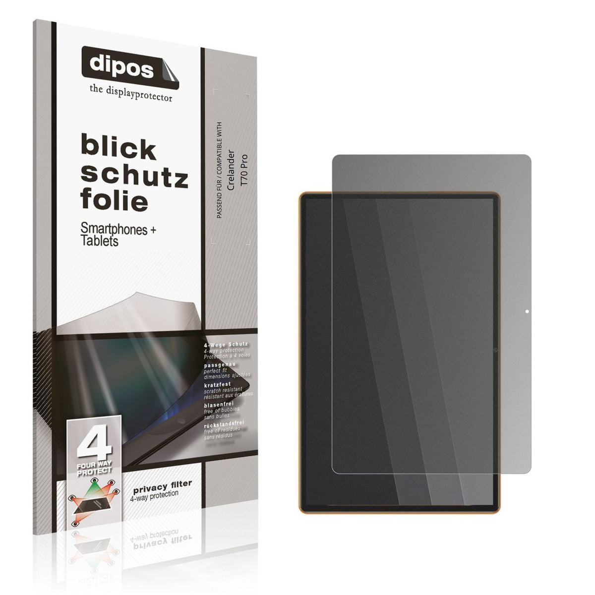 Blickschutzfolie von dipos passend für Crelander T70 Pro, präziser Zuschnitt und blasenfrei montiert