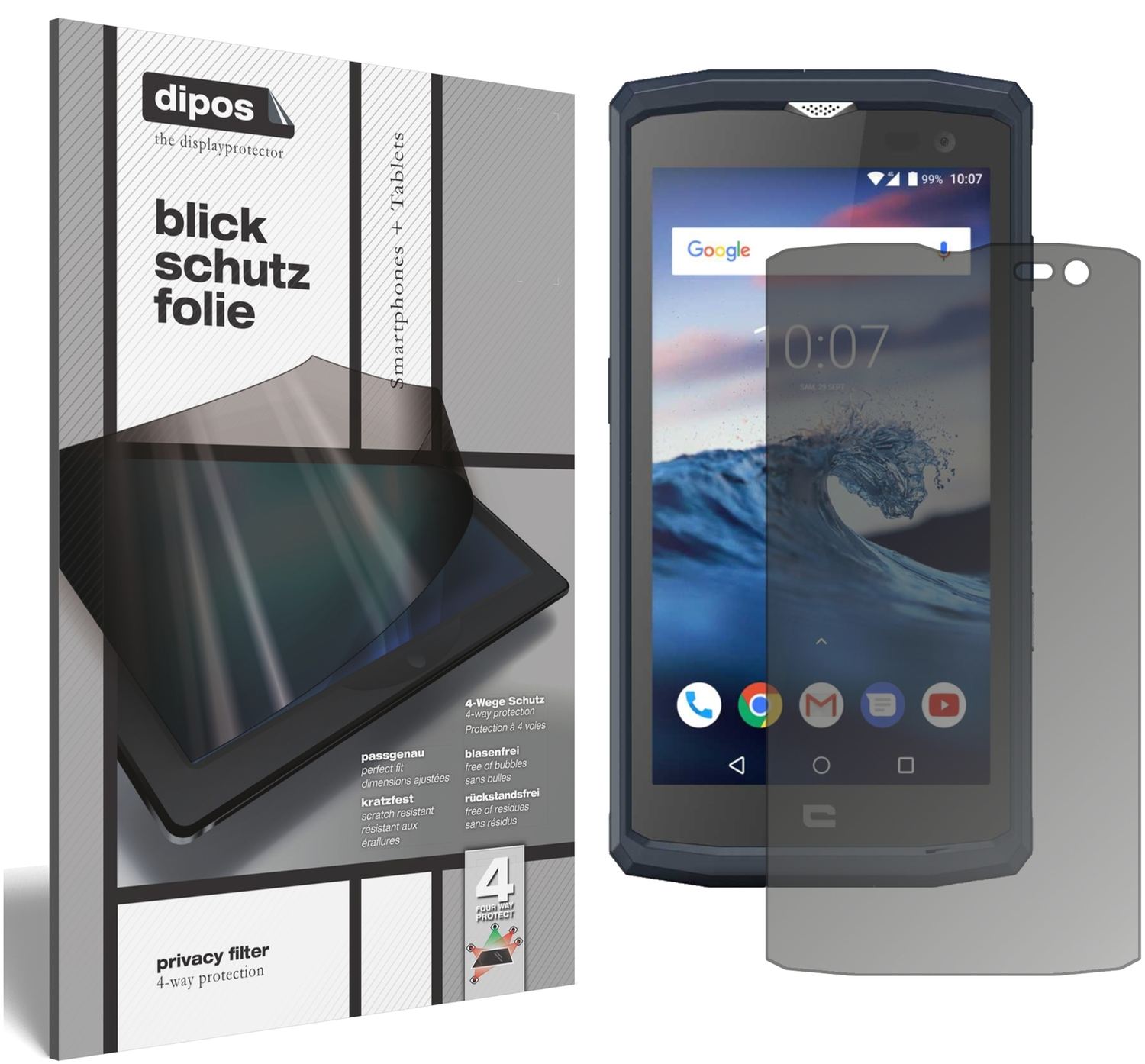 Blickschutzfolie von dipos passend für Crosscall Core X3, präziser Zuschnitt und blasenfrei montiert