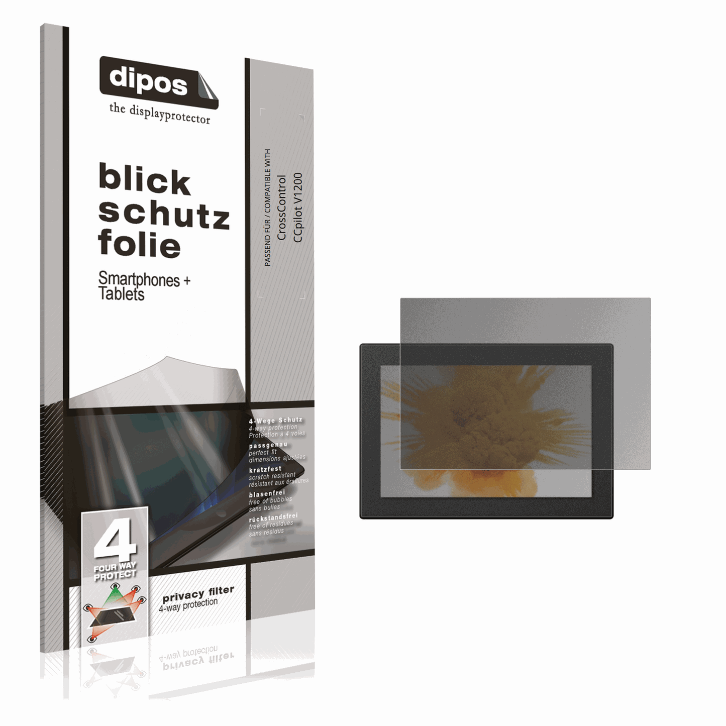 Blickschutzfolie von dipos passend für CrossControl CCpilot V1200, präziser Zuschnitt und blasenfrei montiert