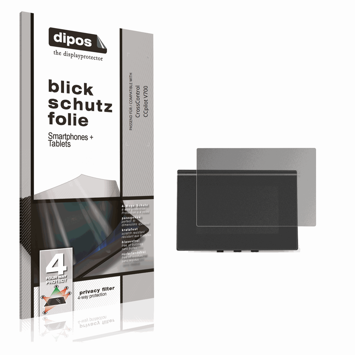 Blickschutzfolie von dipos passend für CrossControl CCpilot V700, präziser Zuschnitt und blasenfrei montiert