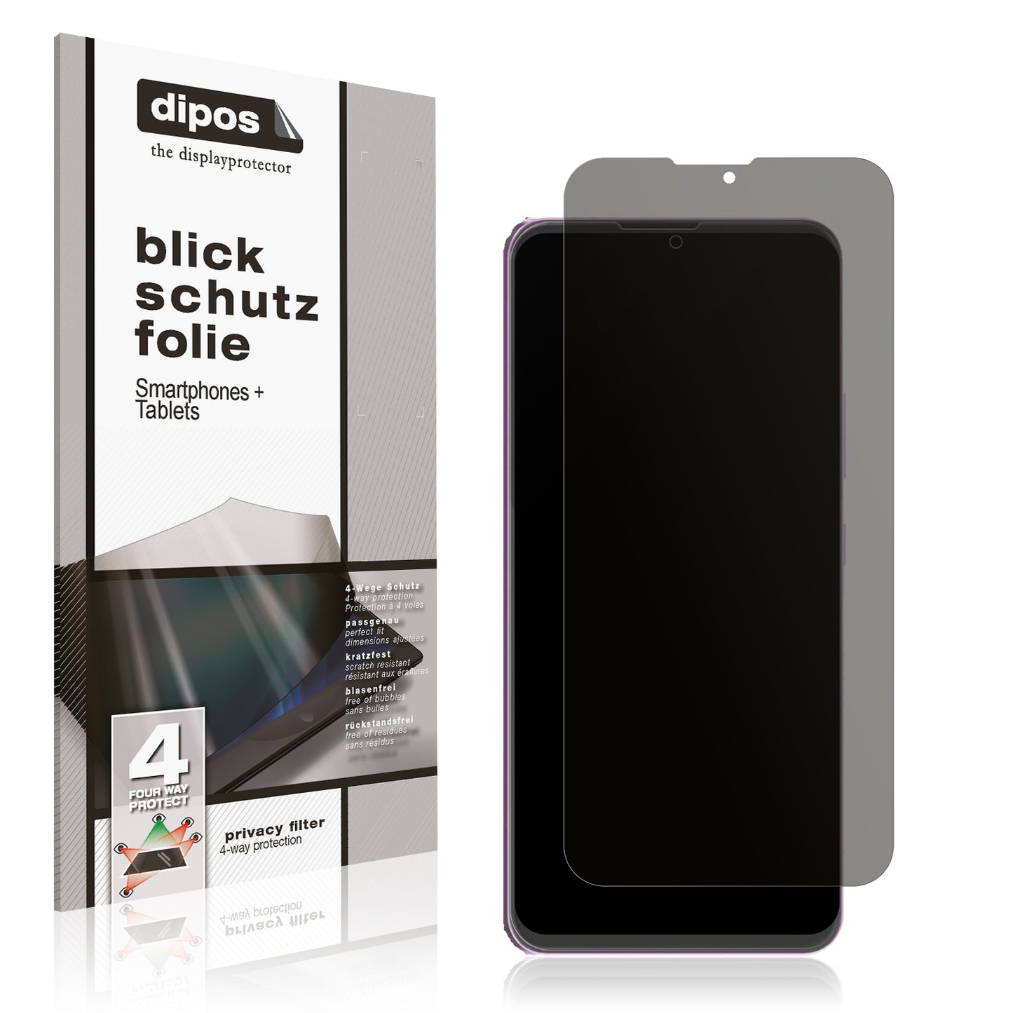 Blickschutzfolie von dipos passend für Cubot A10, präziser Zuschnitt und blasenfrei montiert