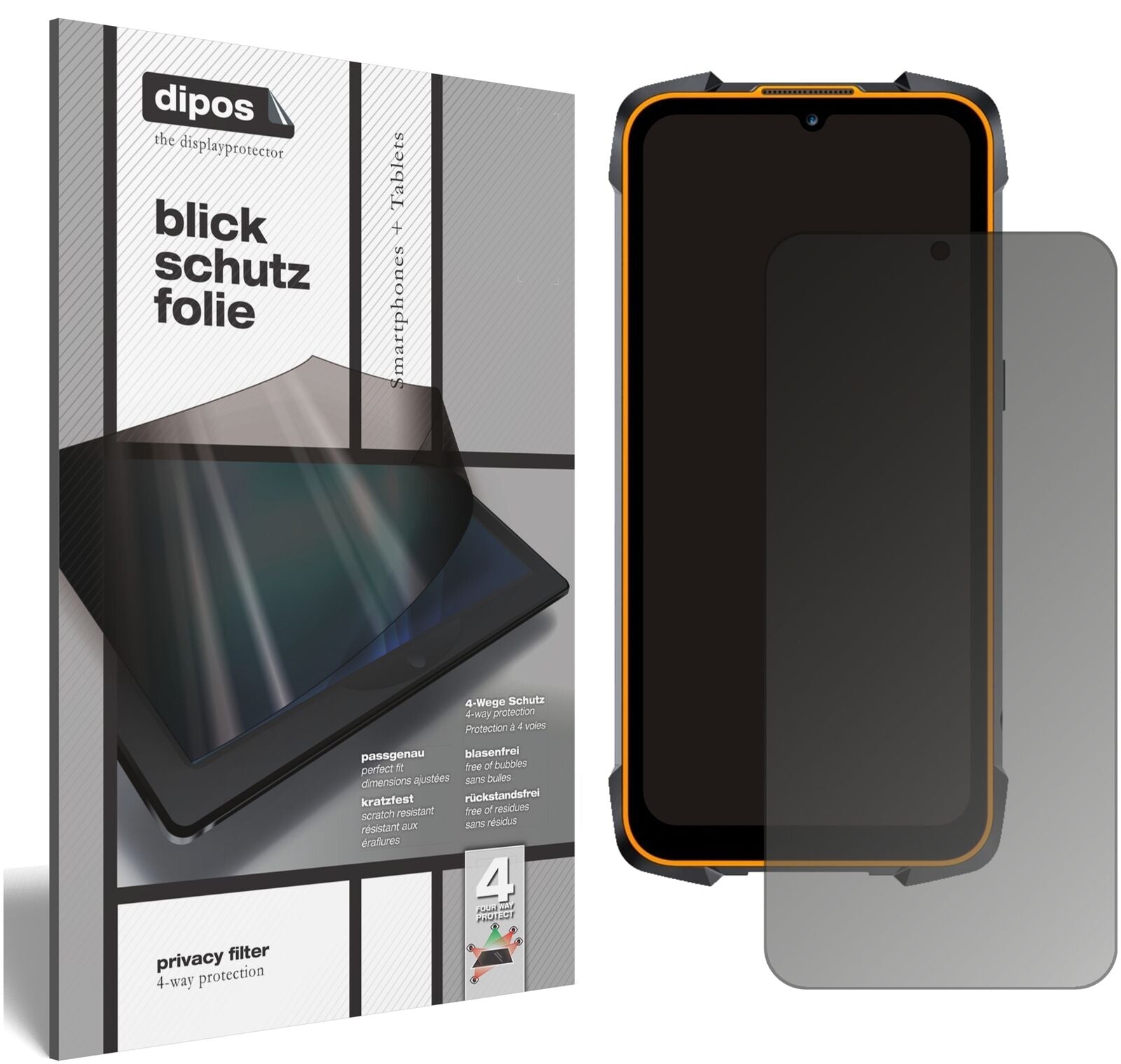 Blickschutzfolie von dipos passend für Cubot KingKong 5 Pro, präziser Zuschnitt und blasenfrei montiert
