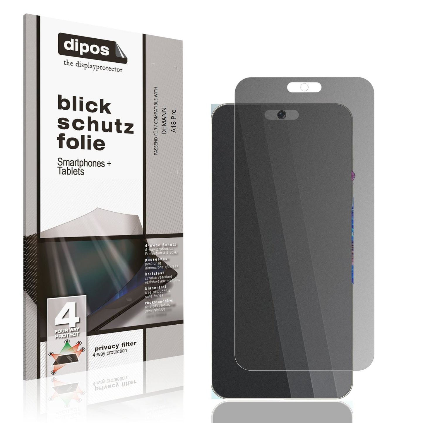 Blickschutzfolie von dipos passend für DEMANN A18 Pro, präziser Zuschnitt und blasenfrei montiert