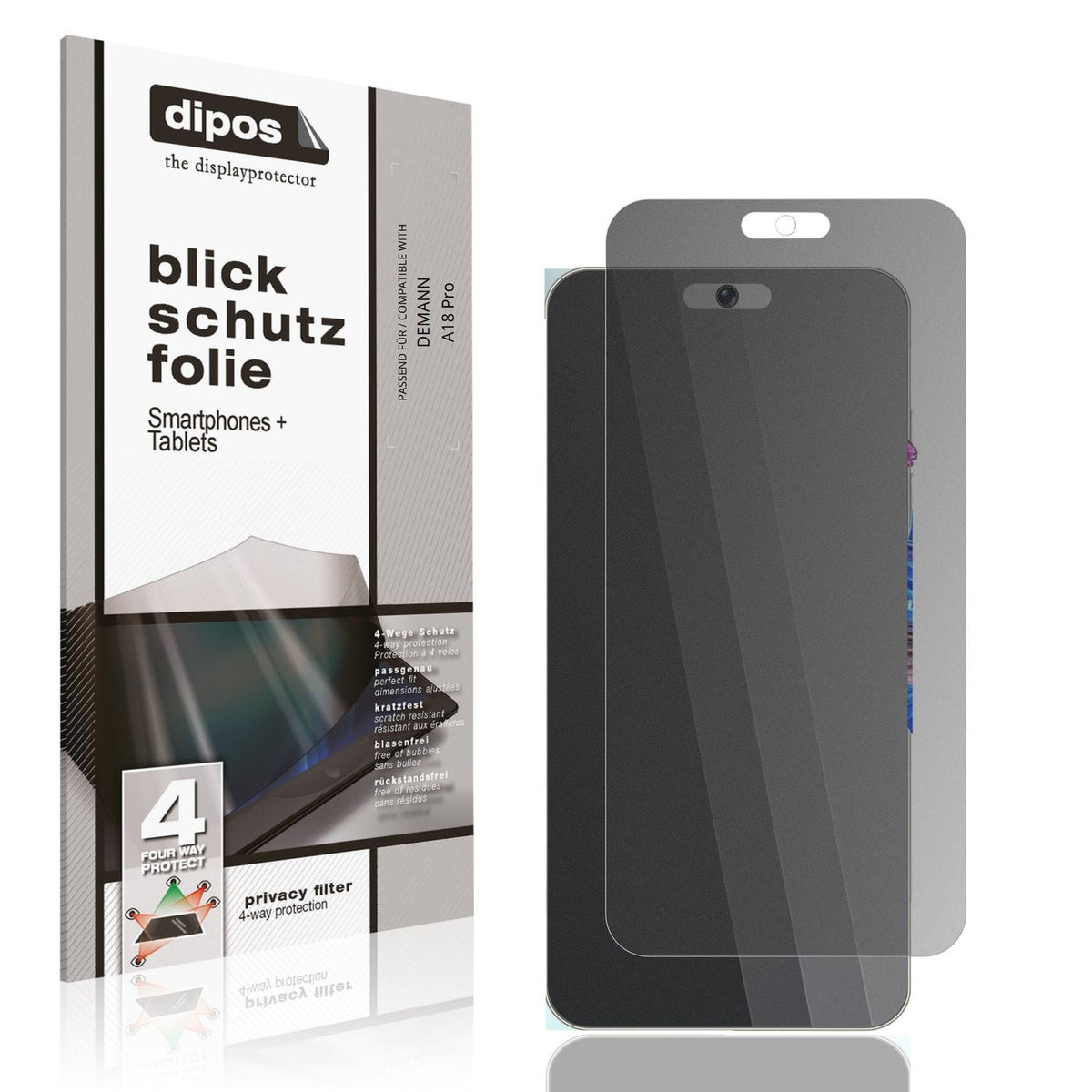 Blickschutzfolie von dipos passend für DEMANN A18 Pro, präziser Zuschnitt und blasenfrei montiert