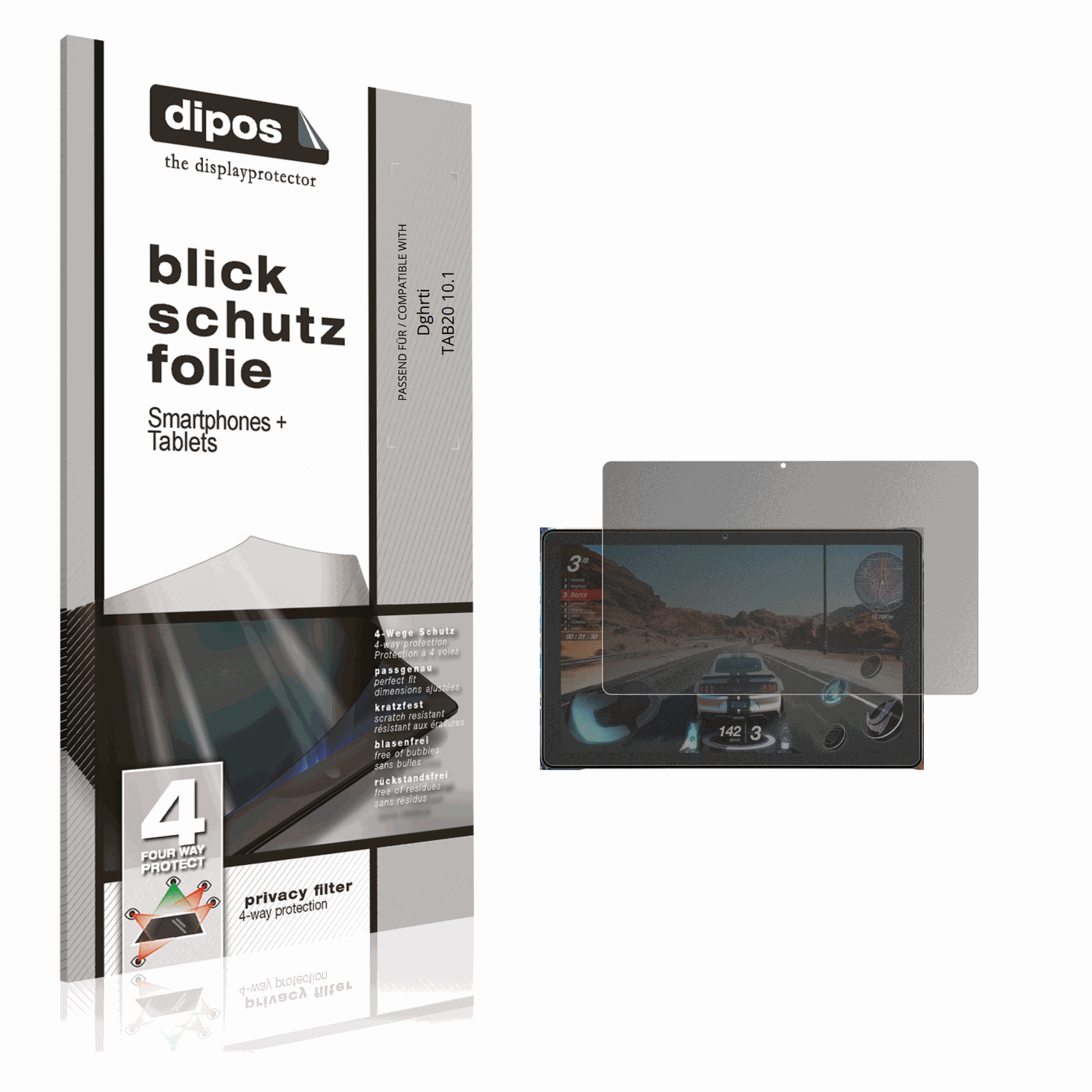 Blickschutzfolie von dipos passend für Dghrti TAB20 10.1, präziser Zuschnitt und blasenfrei montiert