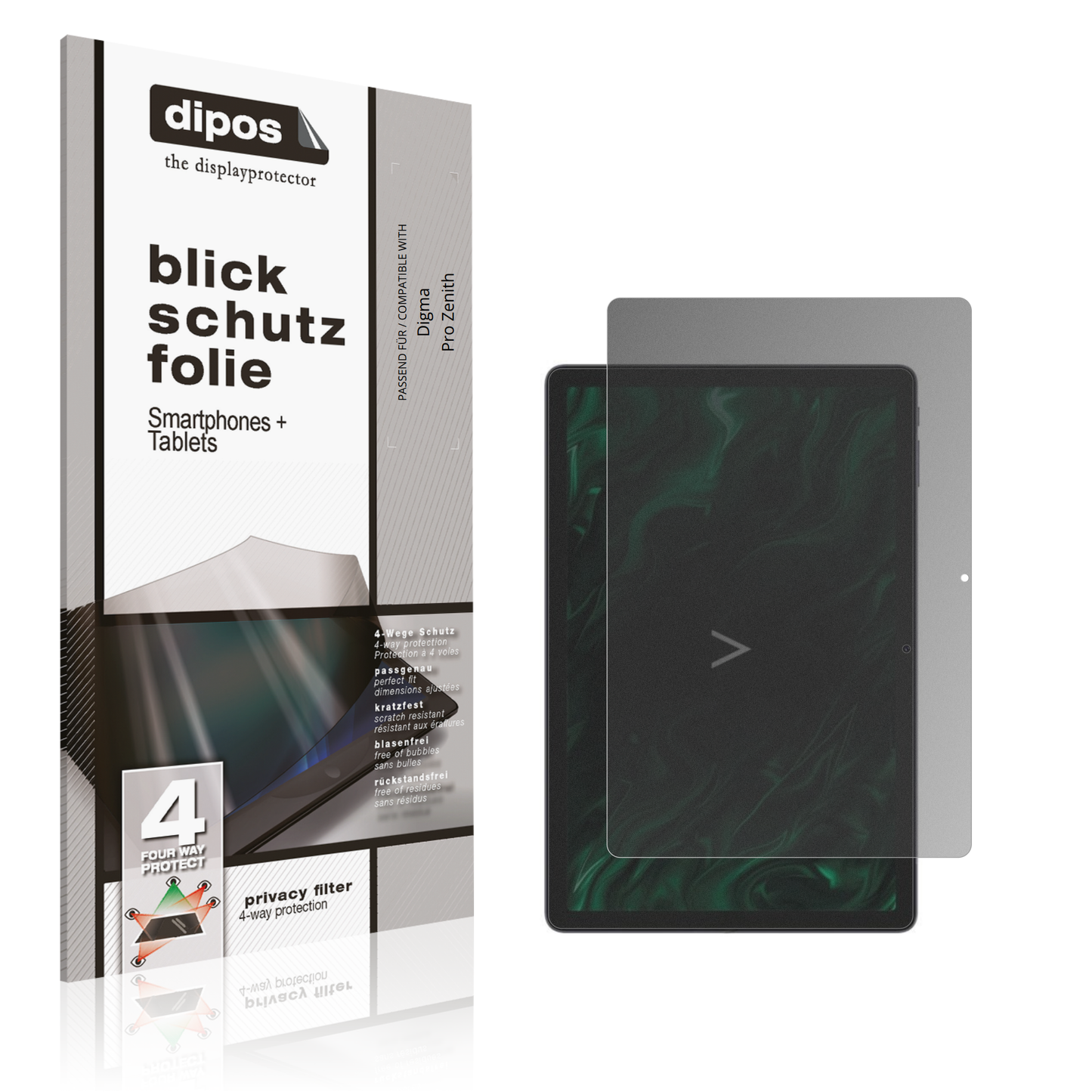 Blickschutzfolie von dipos passend für Digma Pro Zenith, präziser Zuschnitt und blasenfrei montiert
