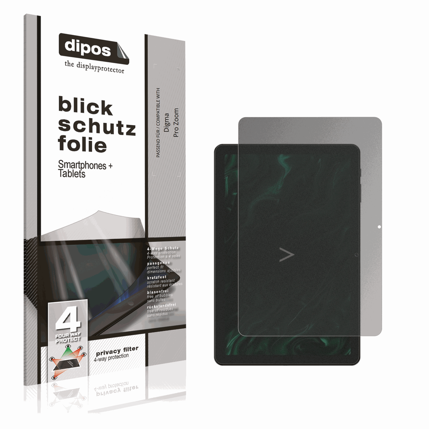 Blickschutzfolie von dipos passend für Digma Pro Zoom, präziser Zuschnitt und blasenfrei montiert