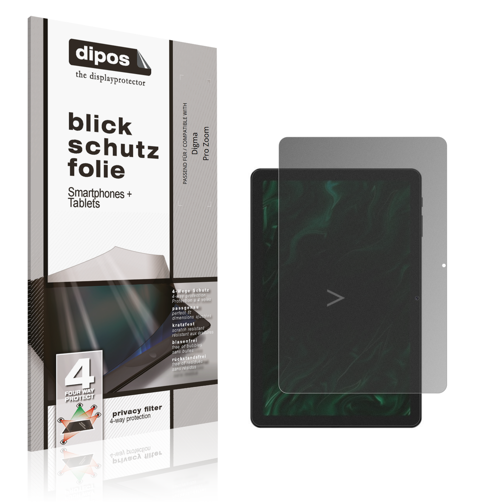 Blickschutzfolie von dipos passend für Digma Pro Zoom, präziser Zuschnitt und blasenfrei montiert