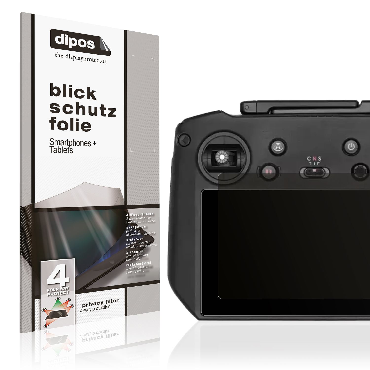 Blickschutzfolie von dipos passend für DJI Mavic 3 RC, präziser Zuschnitt und blasenfrei montiert