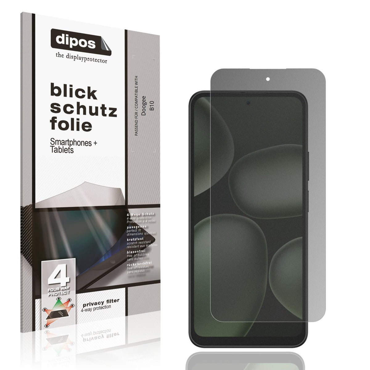 Blickschutzfolie von dipos passend für Doogee B10, präziser Zuschnitt und blasenfrei montiert