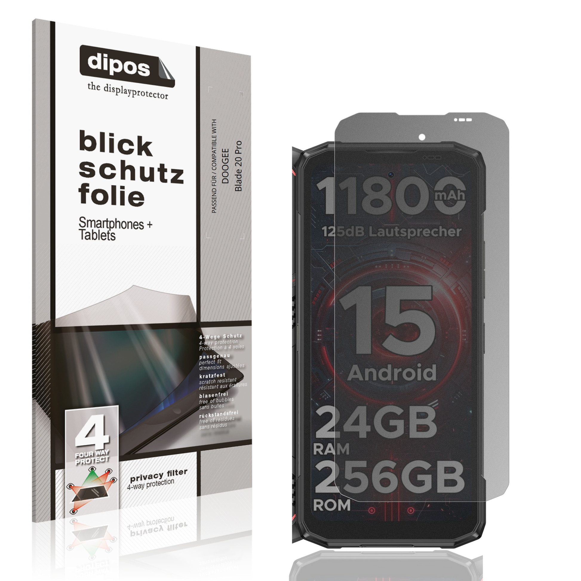 Blickschutzfolie von dipos passend für DOOGEE Blade 20 Pro, präziser Zuschnitt und blasenfrei montiert