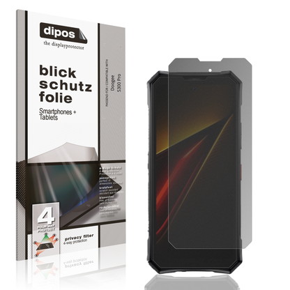 Blickschutzfolie von dipos passend für Doogee S300 Pro, präziser Zuschnitt und blasenfrei montiert