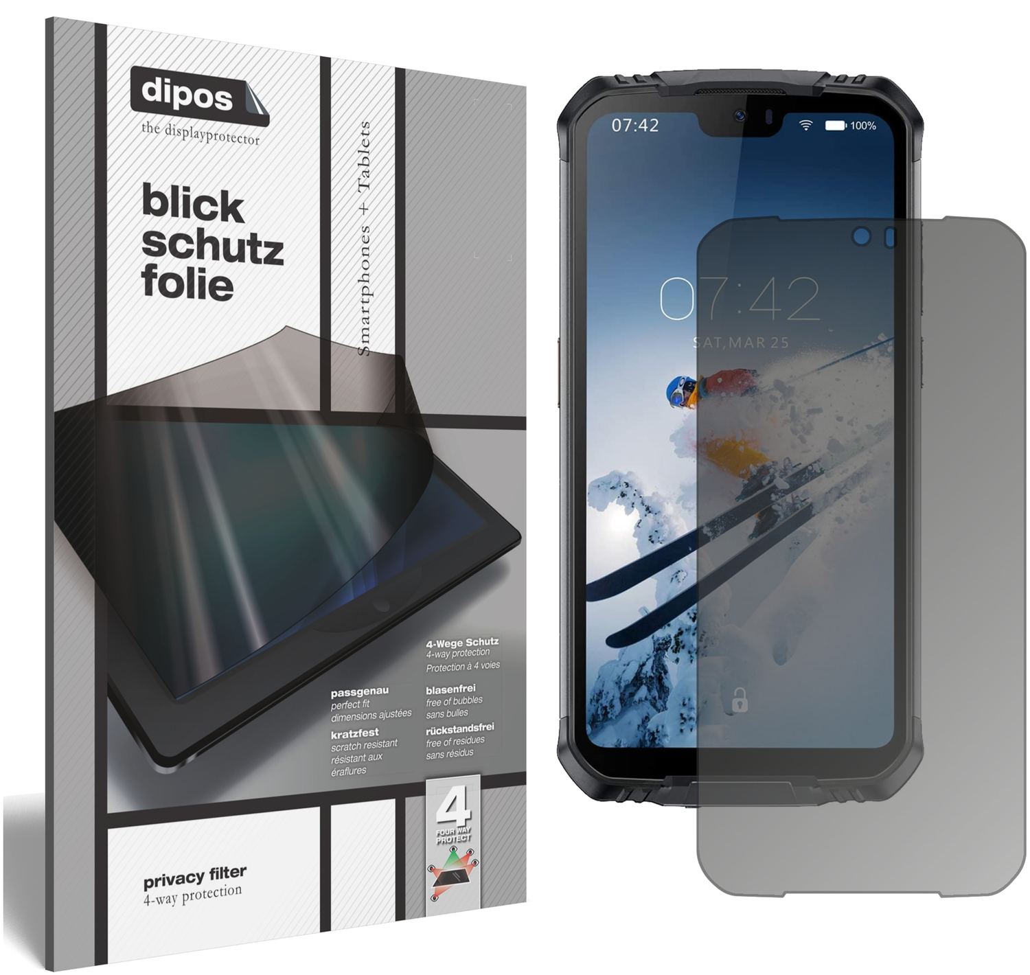 Blickschutzfolie von dipos passend für Doogee S88 Pro, präziser Zuschnitt und blasenfrei montiert