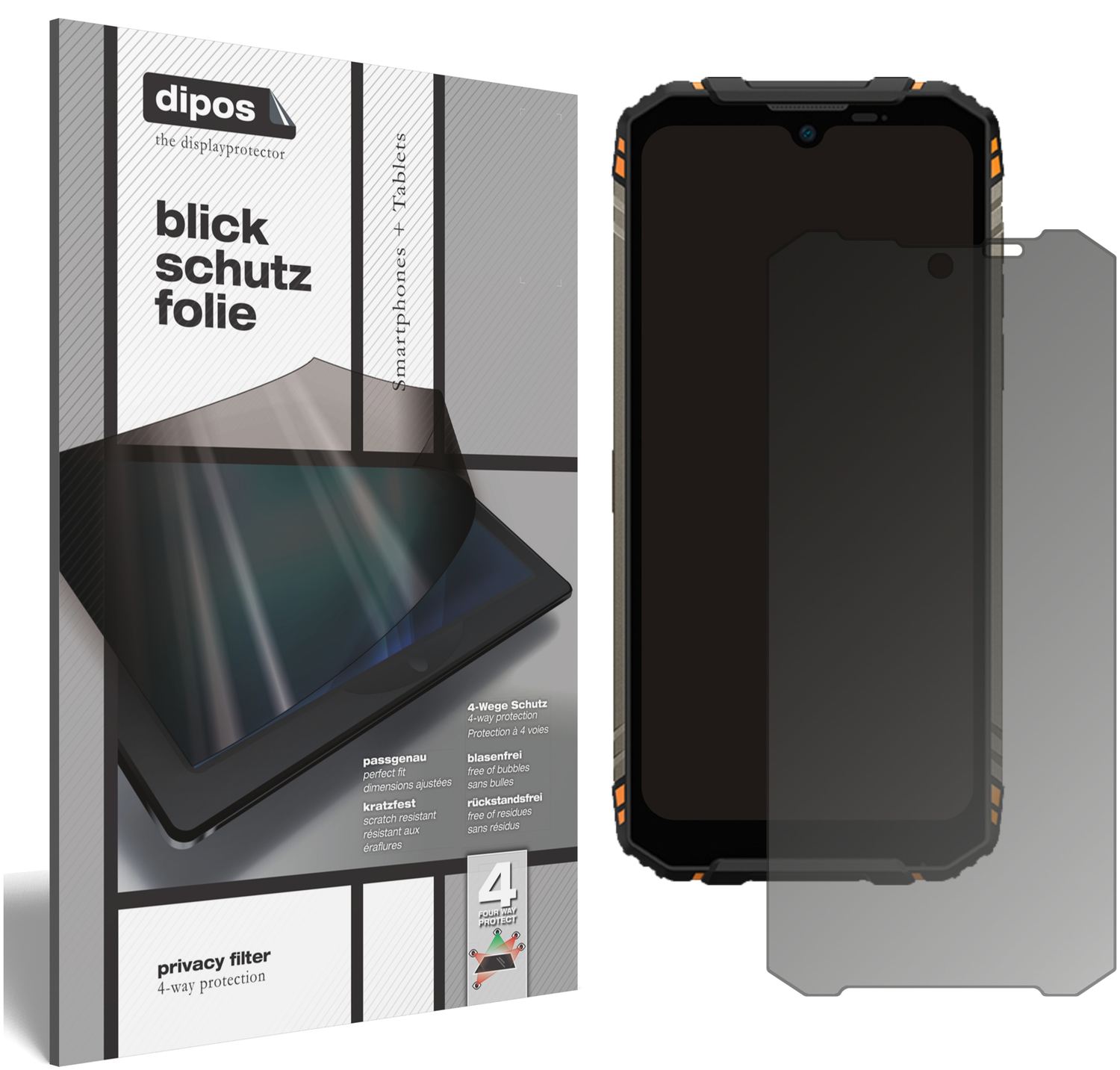 Blickschutzfolie von dipos passend für Doogee S96 Pro, präziser Zuschnitt und blasenfrei montiert