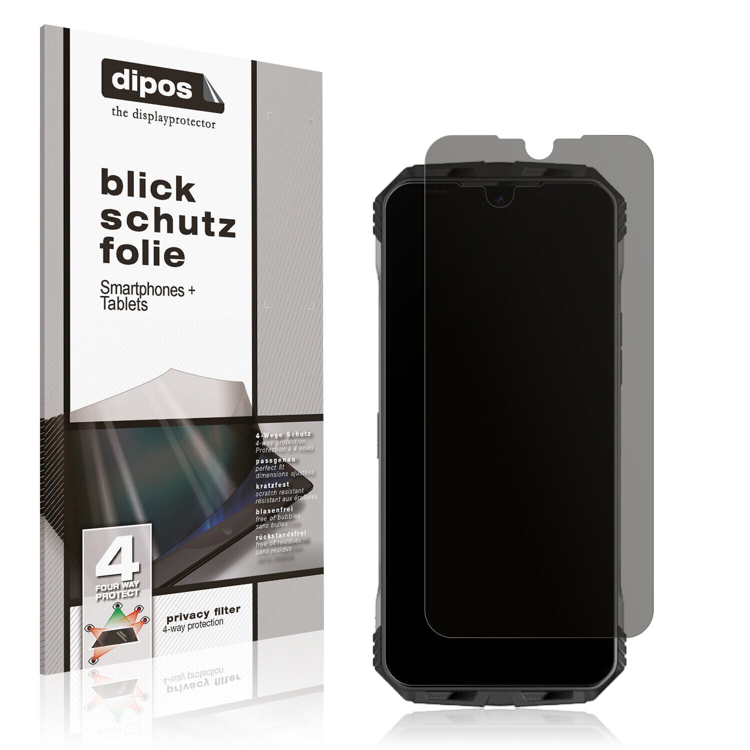 Blickschutzfolie von dipos passend für DOOGEE V Max, präziser Zuschnitt und blasenfrei montiert