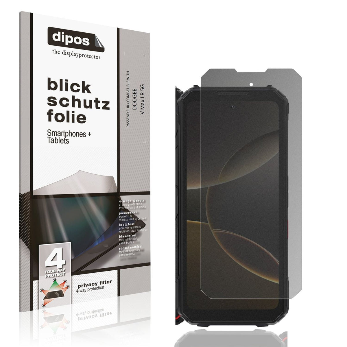 Blickschutzfolie von dipos passend für DOOGEE V Max LR 5G, präziser Zuschnitt und blasenfrei montiert