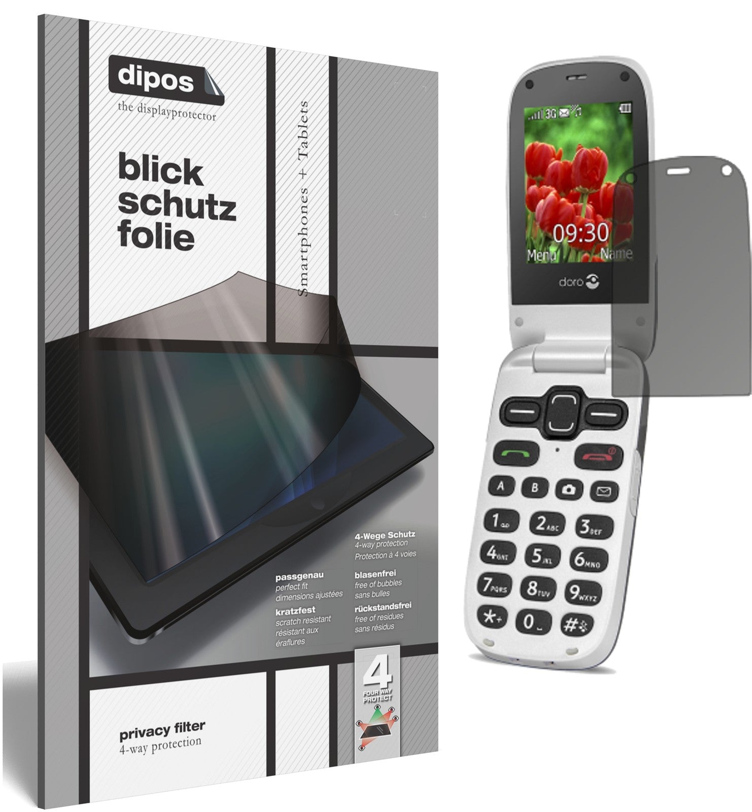 Blickschutzfolie von dipos passend für Doro Secure 628, präziser Zuschnitt und blasenfrei montiert