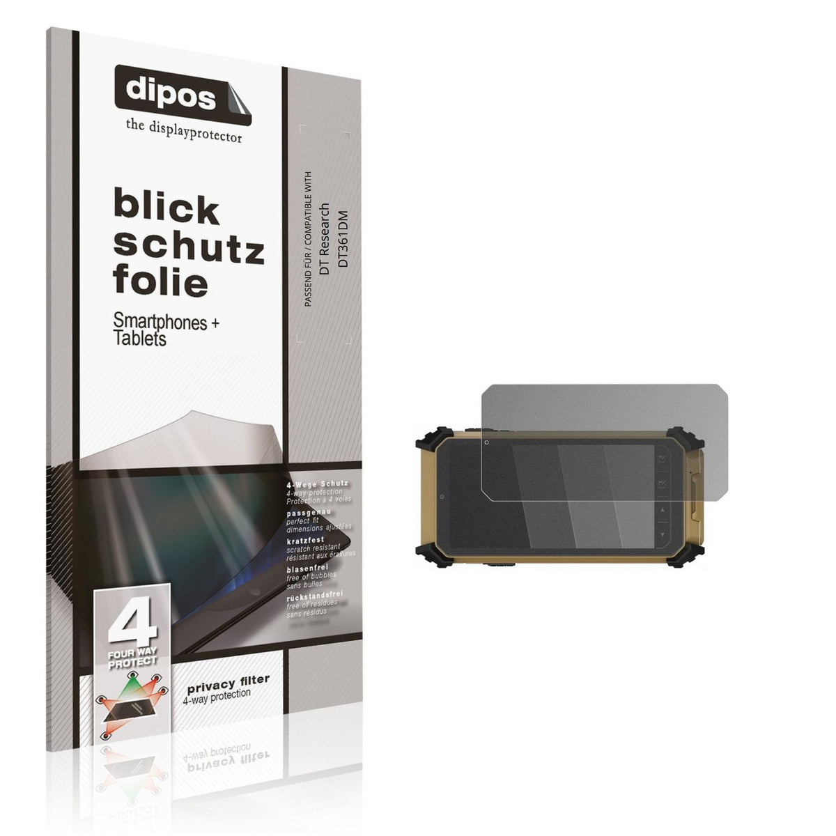 Blickschutzfolie von dipos passend für DT Research DT361DM, präziser Zuschnitt und blasenfrei montiert