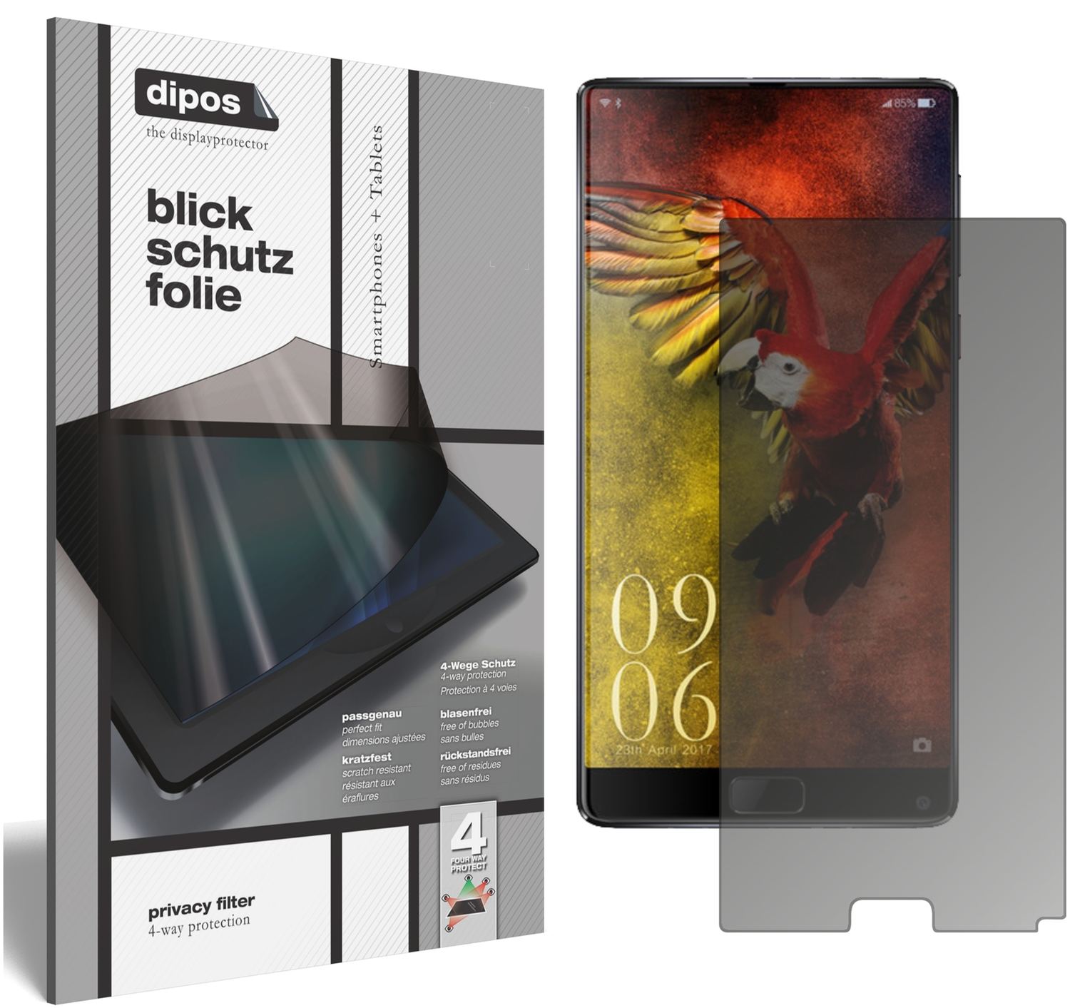 Blickschutzfolie von dipos passend für Elephone S8, präziser Zuschnitt und blasenfrei montiert