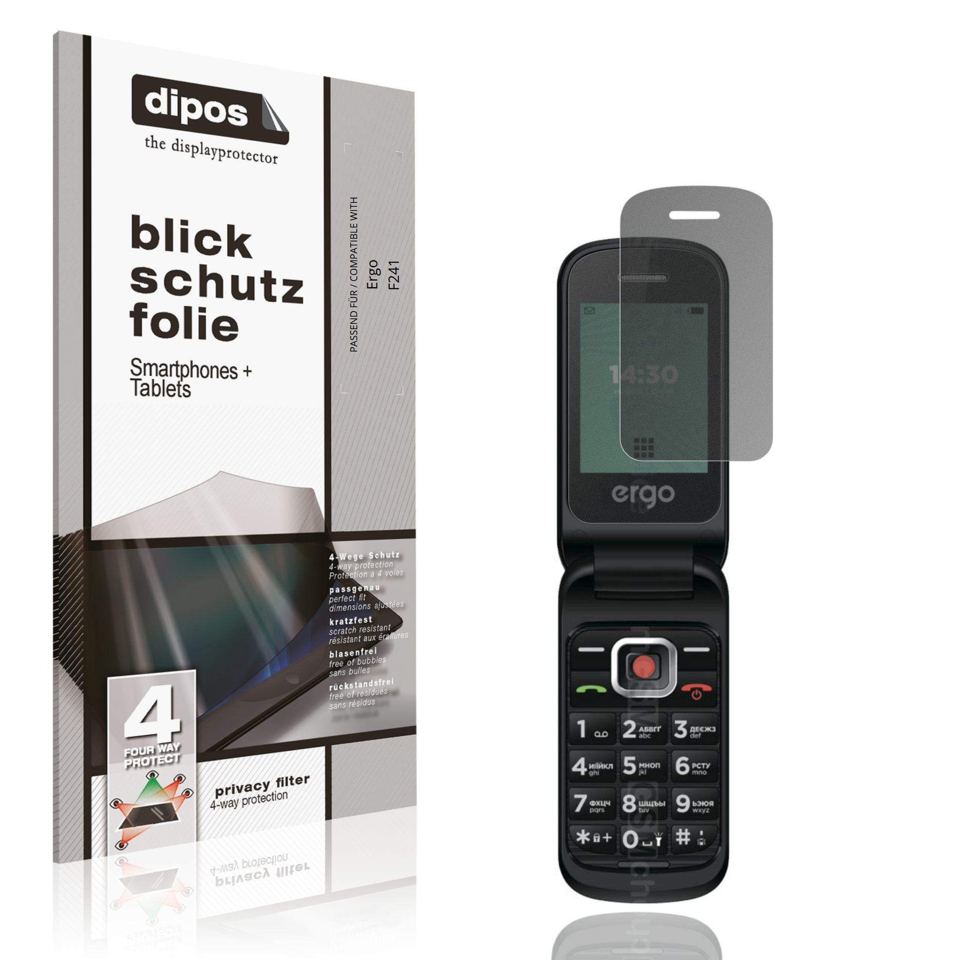 Blickschutzfolie von dipos passend für Ergo F241, präziser Zuschnitt und blasenfrei montiert