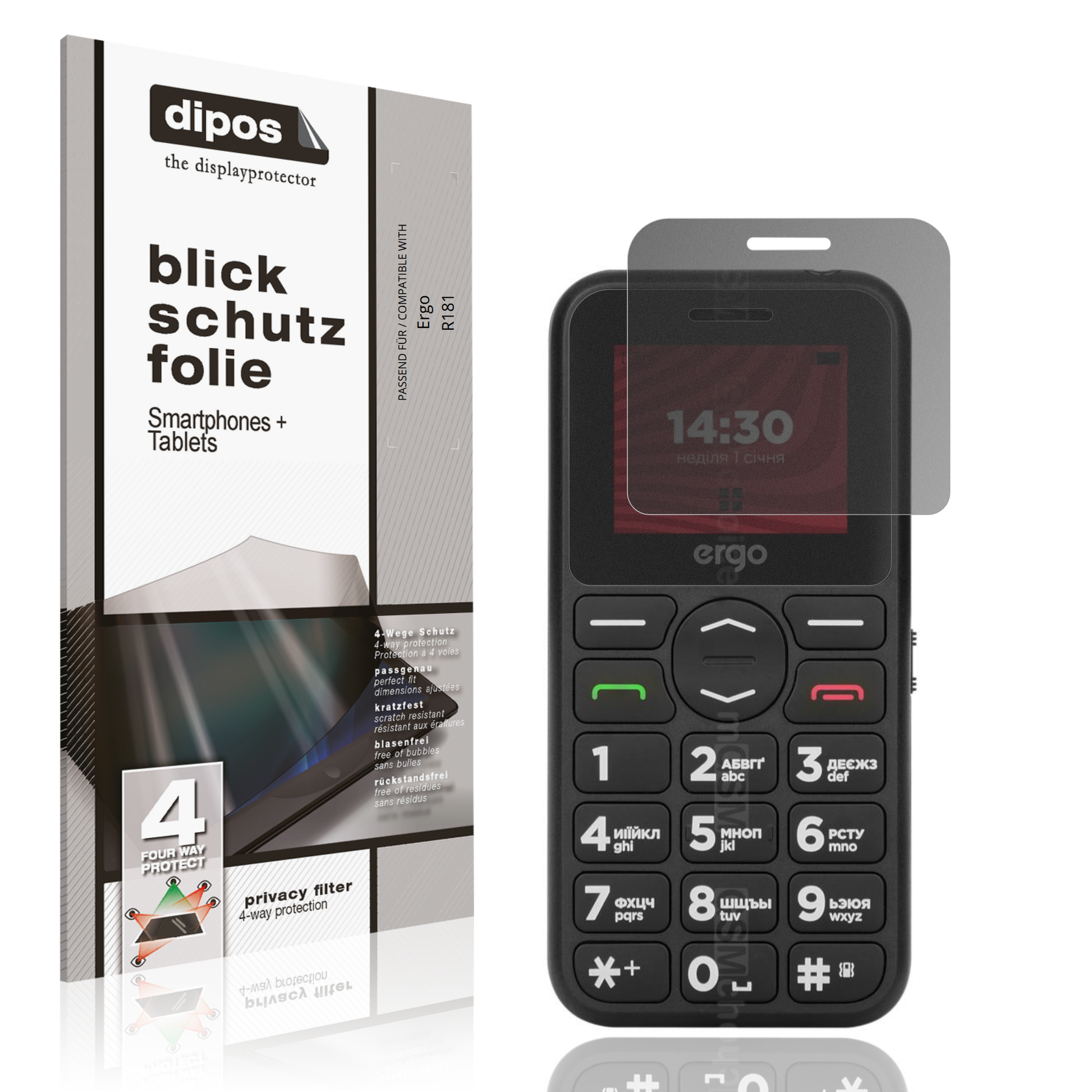 Blickschutzfolie von dipos passend für Ergo R181, präziser Zuschnitt und blasenfrei montiert