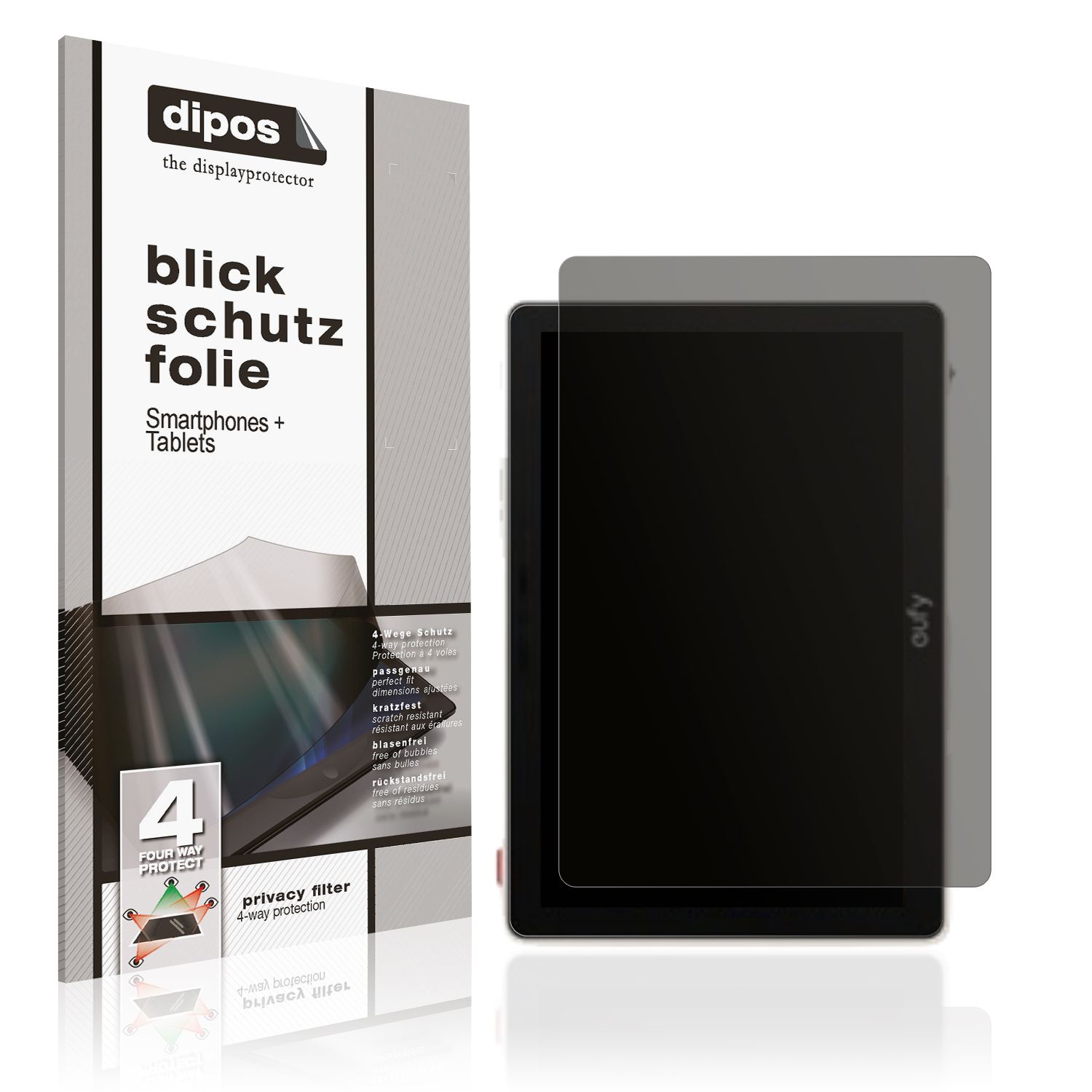 Blickschutzfolie von dipos passend für Eufy Smartdisplay E10, präziser Zuschnitt und blasenfrei montiert