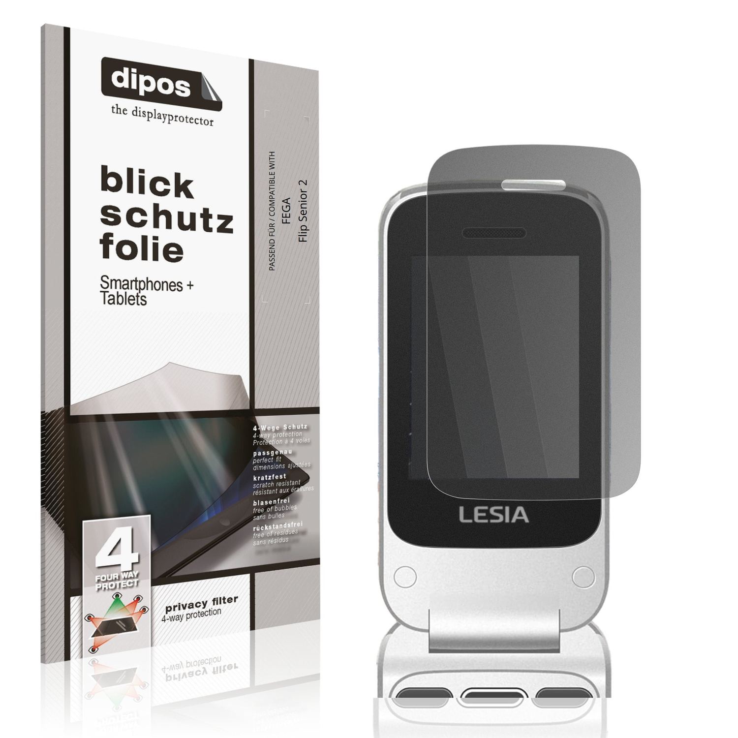 Blickschutzfolie von dipos passend für FEGA Flip Senior 2, präziser Zuschnitt und blasenfrei montiert