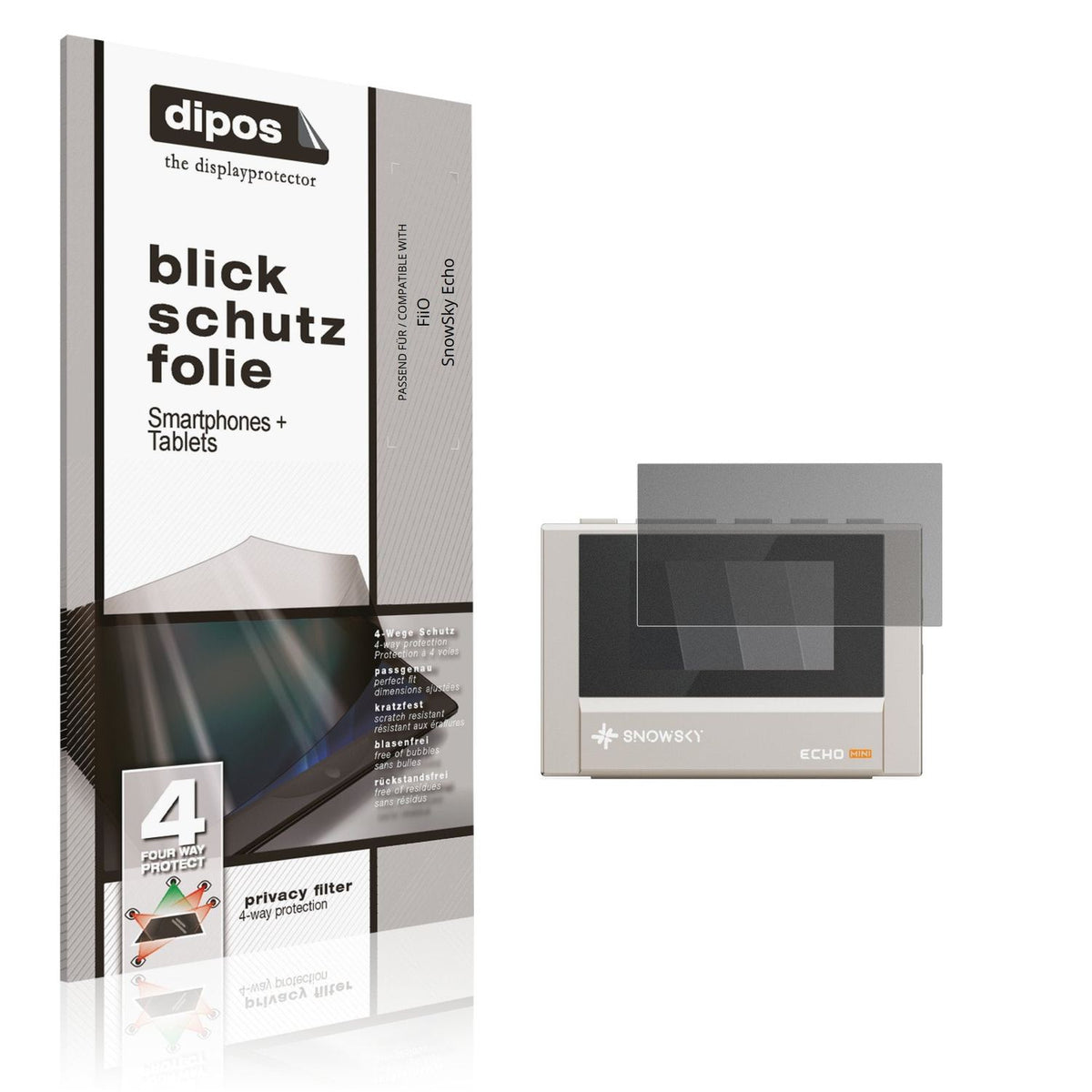Blickschutzfolie von dipos passend für FiiO SnowSky Echo, präziser Zuschnitt und blasenfrei montiert