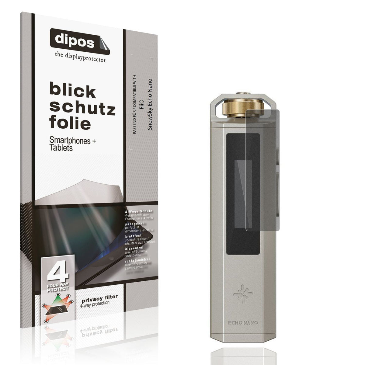 Blickschutzfolie von dipos passend für FiiO SnowSky Echo Nano, präziser Zuschnitt und blasenfrei montiert