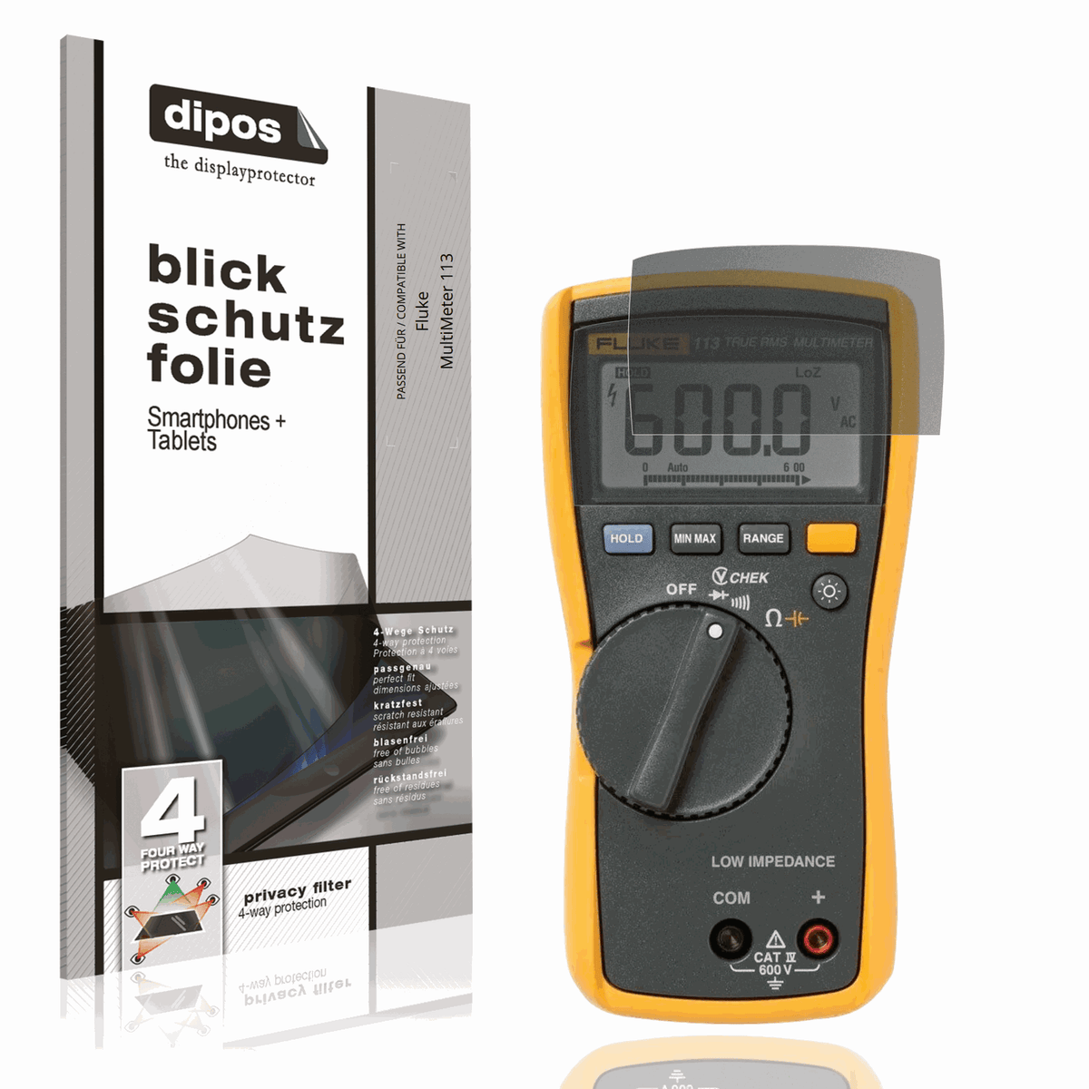 Blickschutzfolie von dipos passend f�r Fluke MultiMeter 113, pr�ziser Zuschnitt und blasenfrei montiert