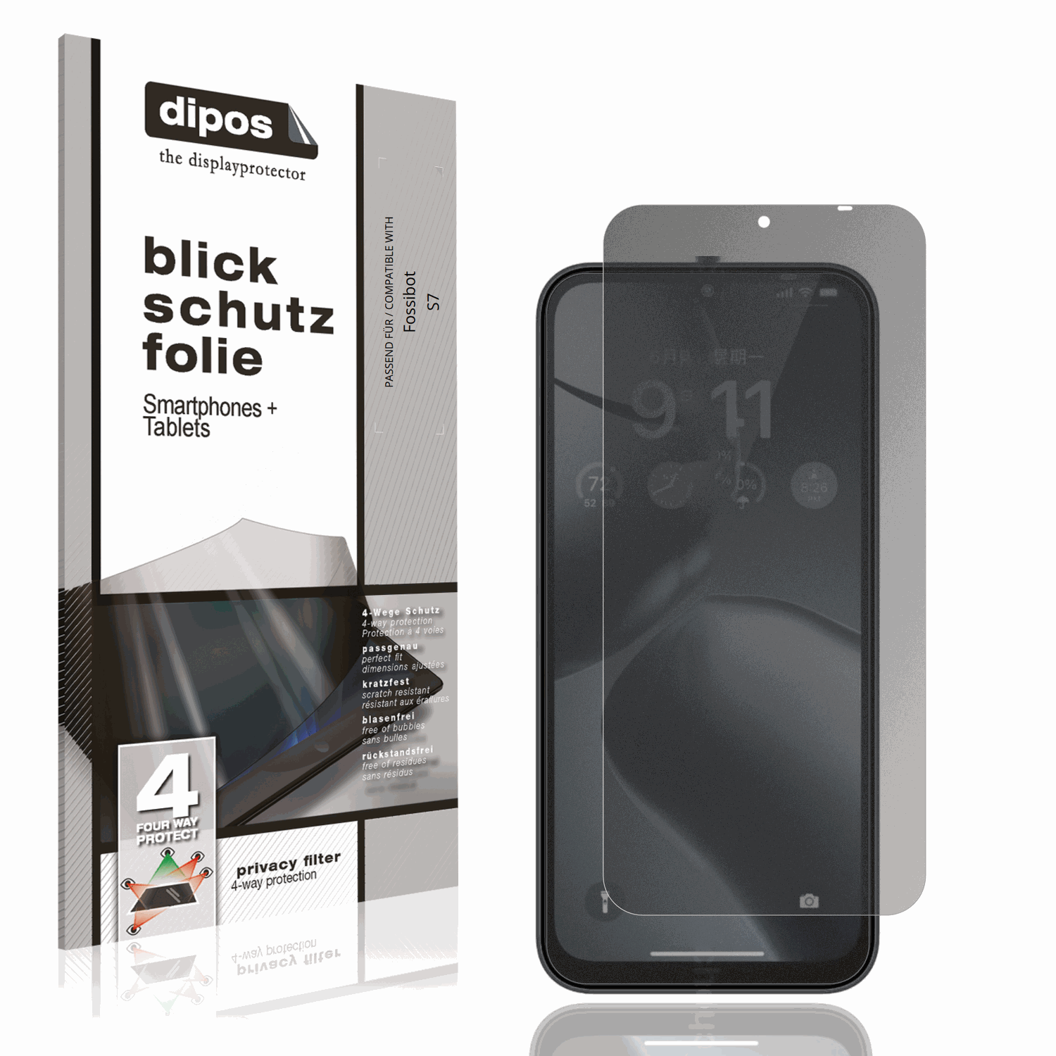 Blickschutzfolie von dipos passend für Fossibot S7, präziser Zuschnitt und blasenfrei montiert