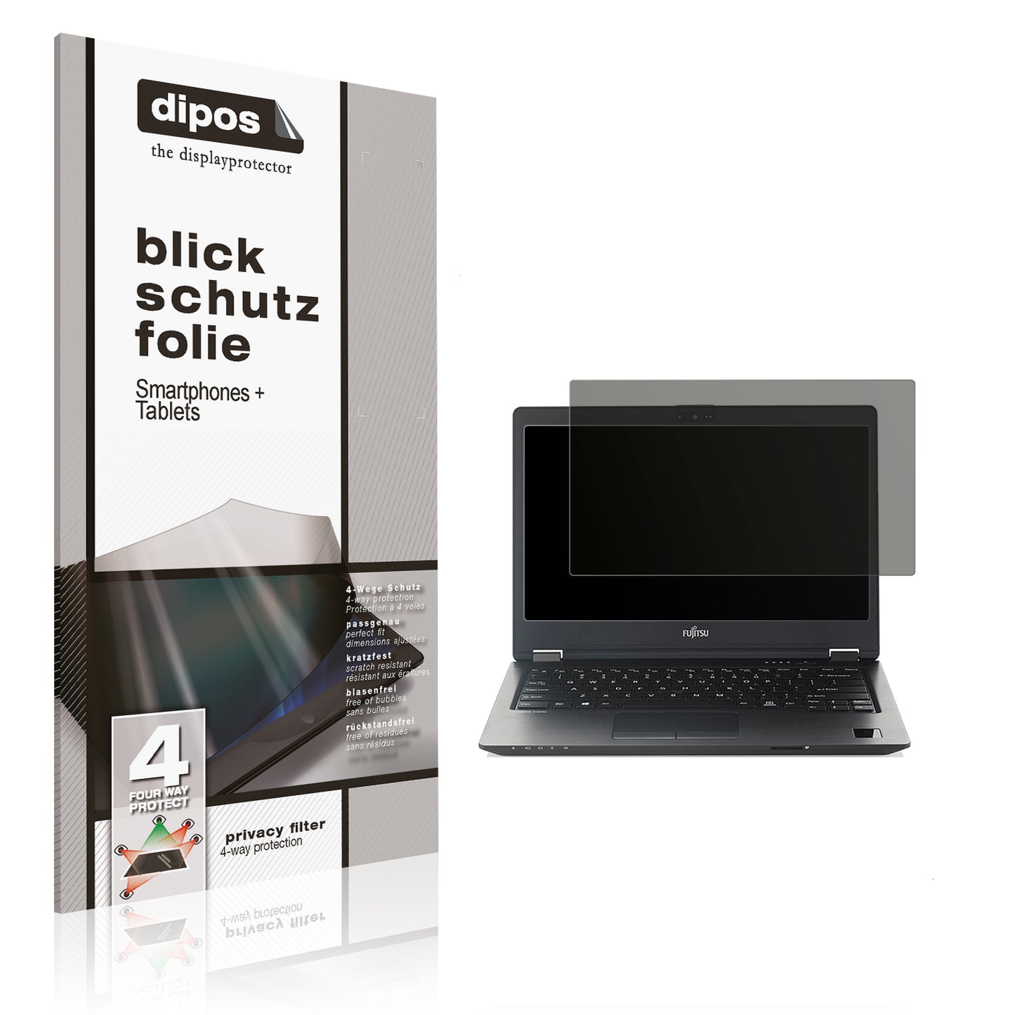 Blickschutzfolie von dipos passend für Fujitsu Lifebook E756 15.6, präziser Zuschnitt und blasenfrei montiert