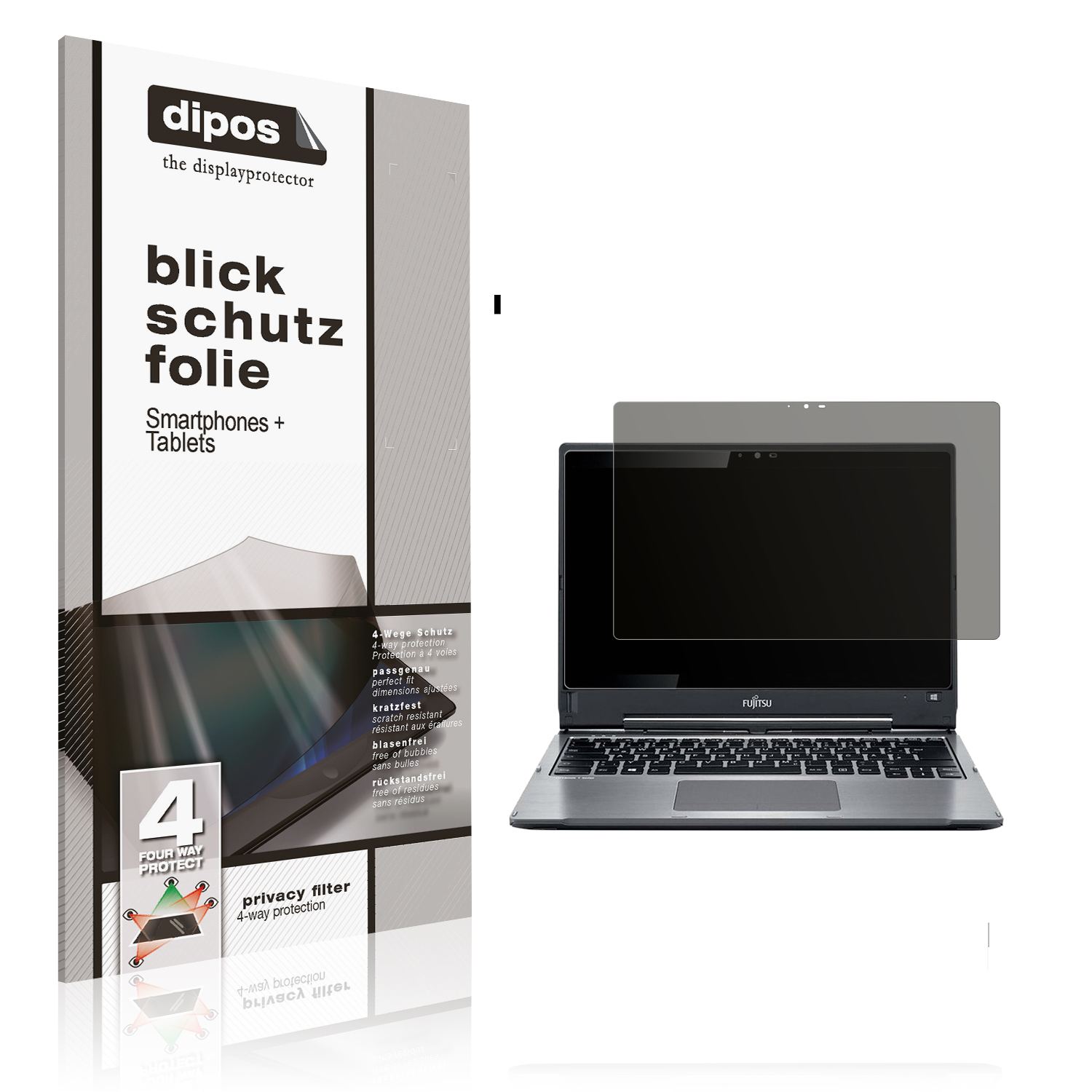 Blickschutzfolie von dipos passend für Fujitsu Lifebook T936, präziser Zuschnitt und blasenfrei montiert