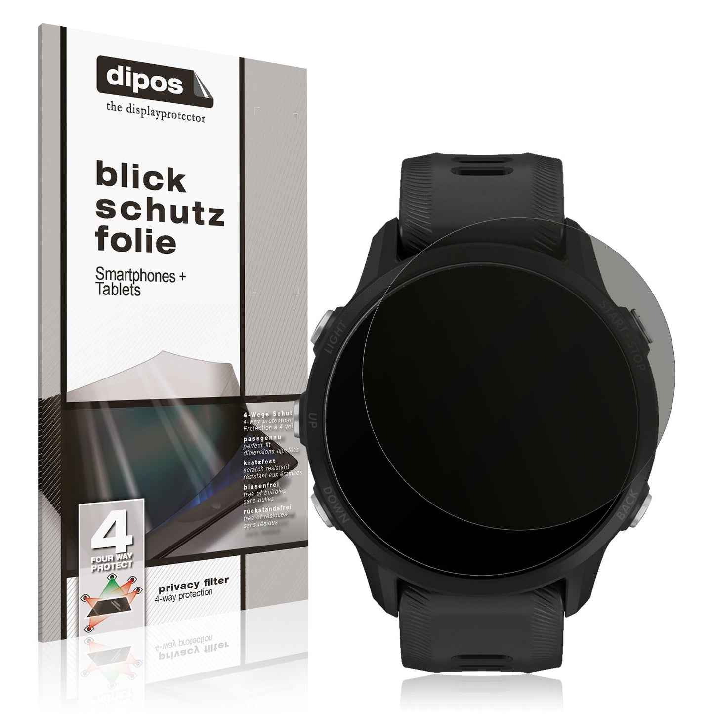 Blickschutzfolie von dipos passend für Garmin Forerunner 955, präziser Zuschnitt und blasenfrei montiert