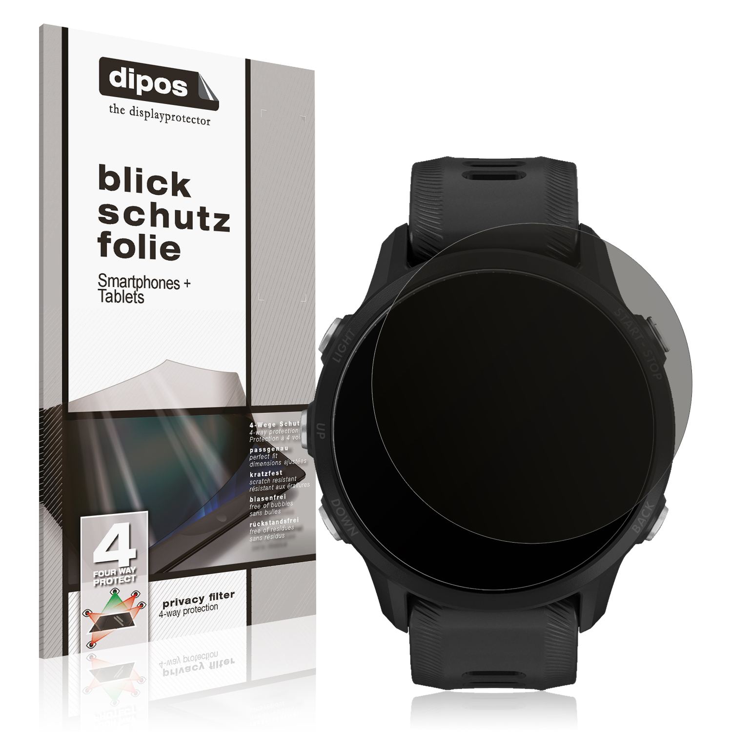 Blickschutzfolie von dipos passend für Garmin Forerunner 955, präziser Zuschnitt und blasenfrei montiert