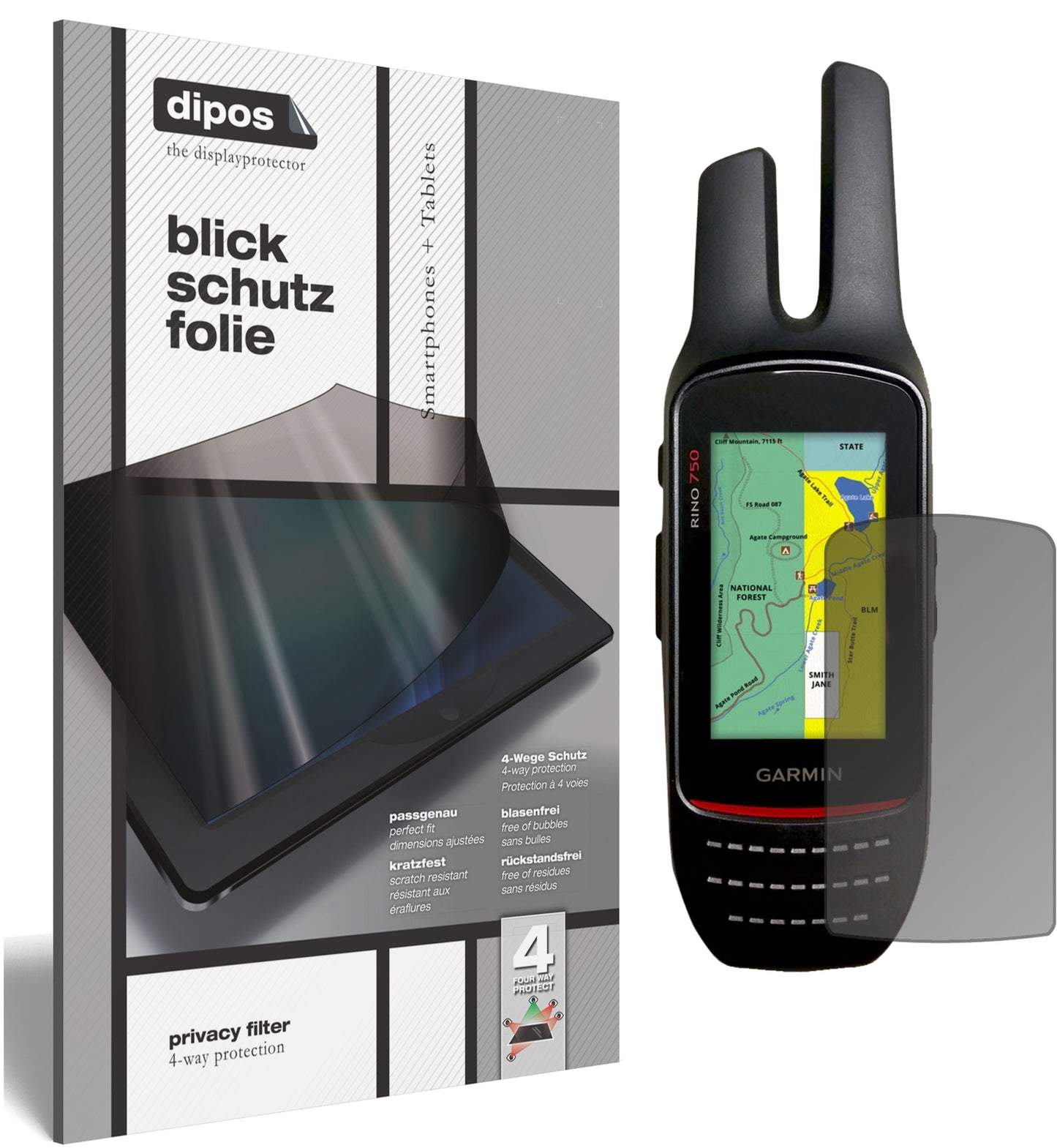 Blickschutzfolie von dipos passend für Garmin Rino 755t, präziser Zuschnitt und blasenfrei montiert