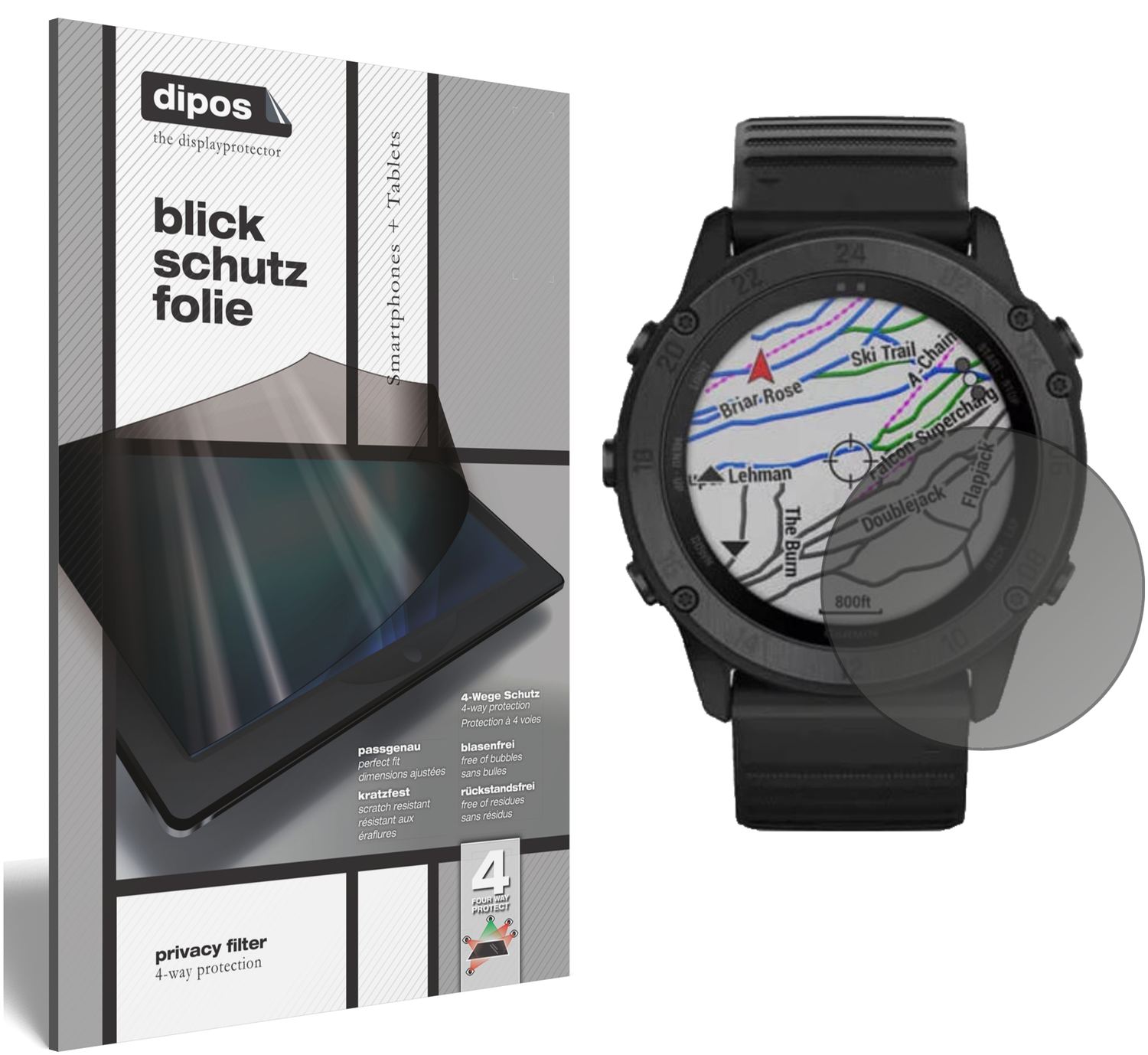 Blickschutzfolie von dipos passend für Garmin tactix Delta, präziser Zuschnitt und blasenfrei montiert