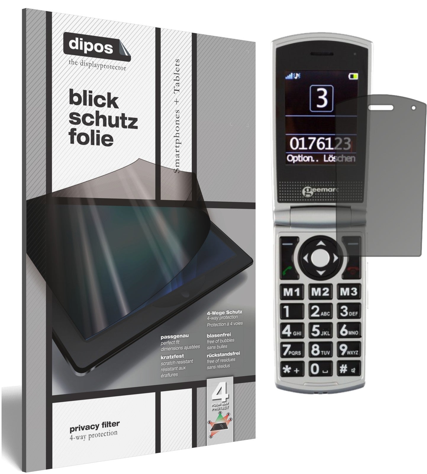 Blickschutzfolie von dipos passend für Geemarc CL 8450, präziser Zuschnitt und blasenfrei montiert