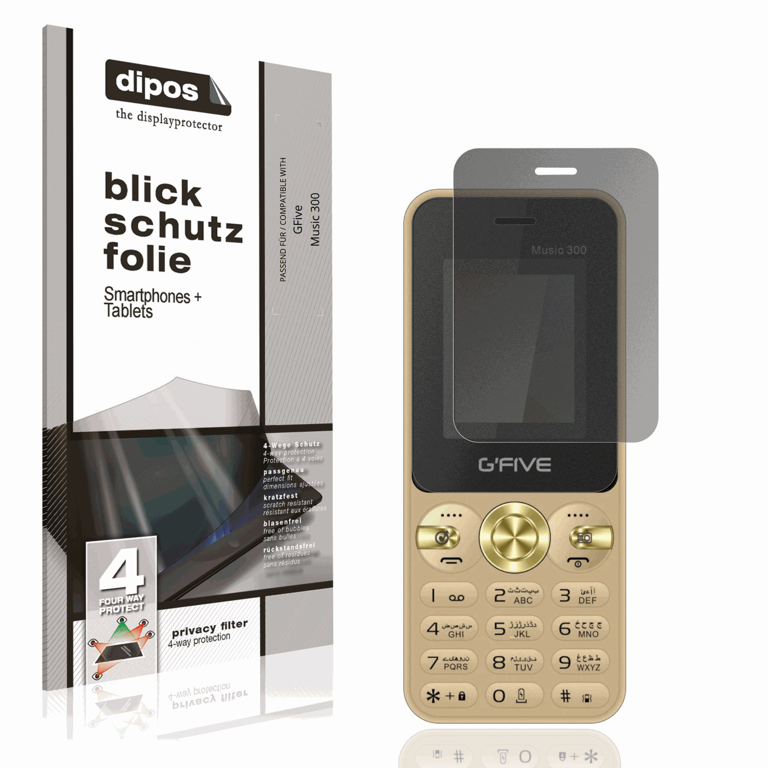 Blickschutzfolie von dipos passend für GFive Music 300, präziser Zuschnitt und blasenfrei montiert