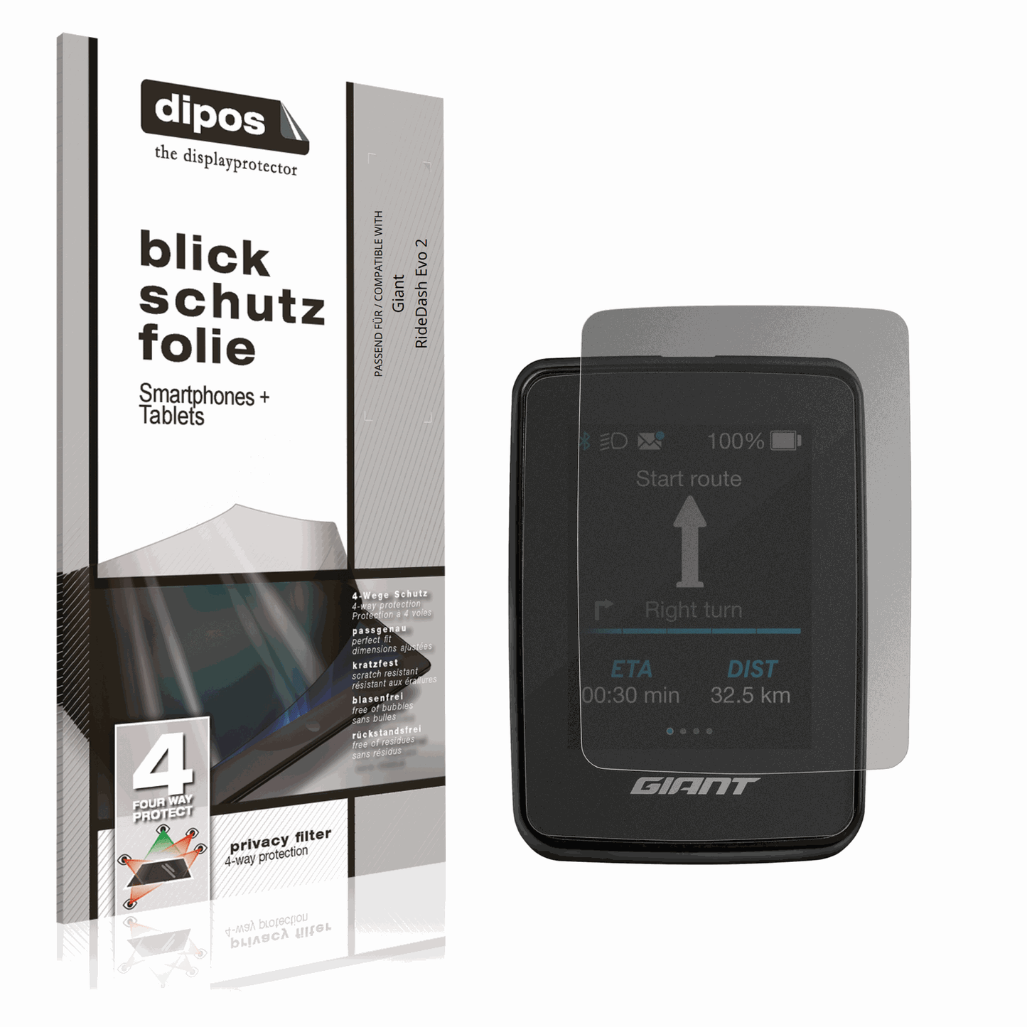 Blickschutzfolie von dipos passend für Giant RideDash Evo 2, präziser Zuschnitt und blasenfrei montiert