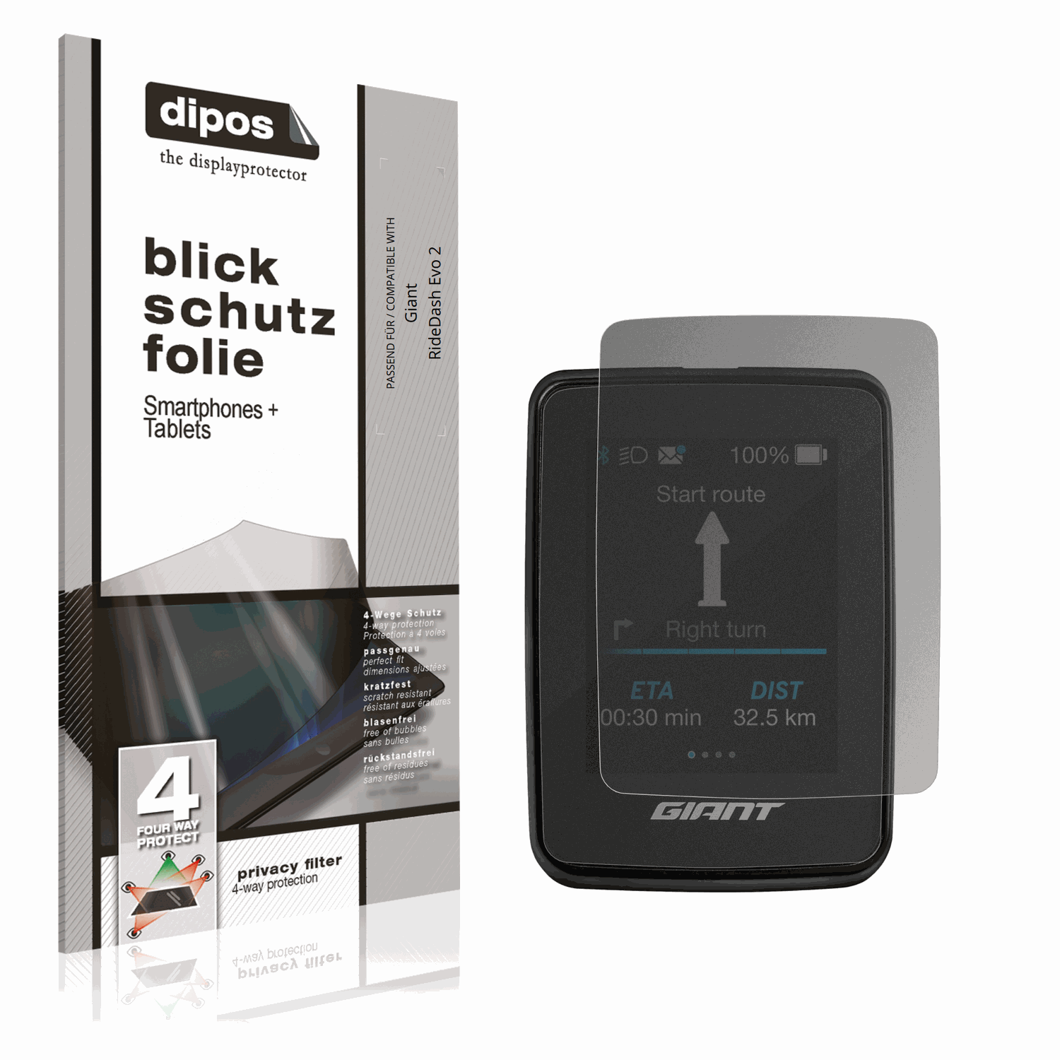 Blickschutzfolie von dipos passend für Giant RideDash Evo 2, präziser Zuschnitt und blasenfrei montiert